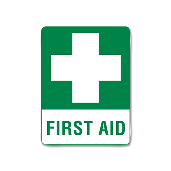 Small Poly First Aid Sign - Emergency Safety Sign for Workplace, School & Home - Durable Plastic First Aid Kit Sign for First Responders & Medical Stations