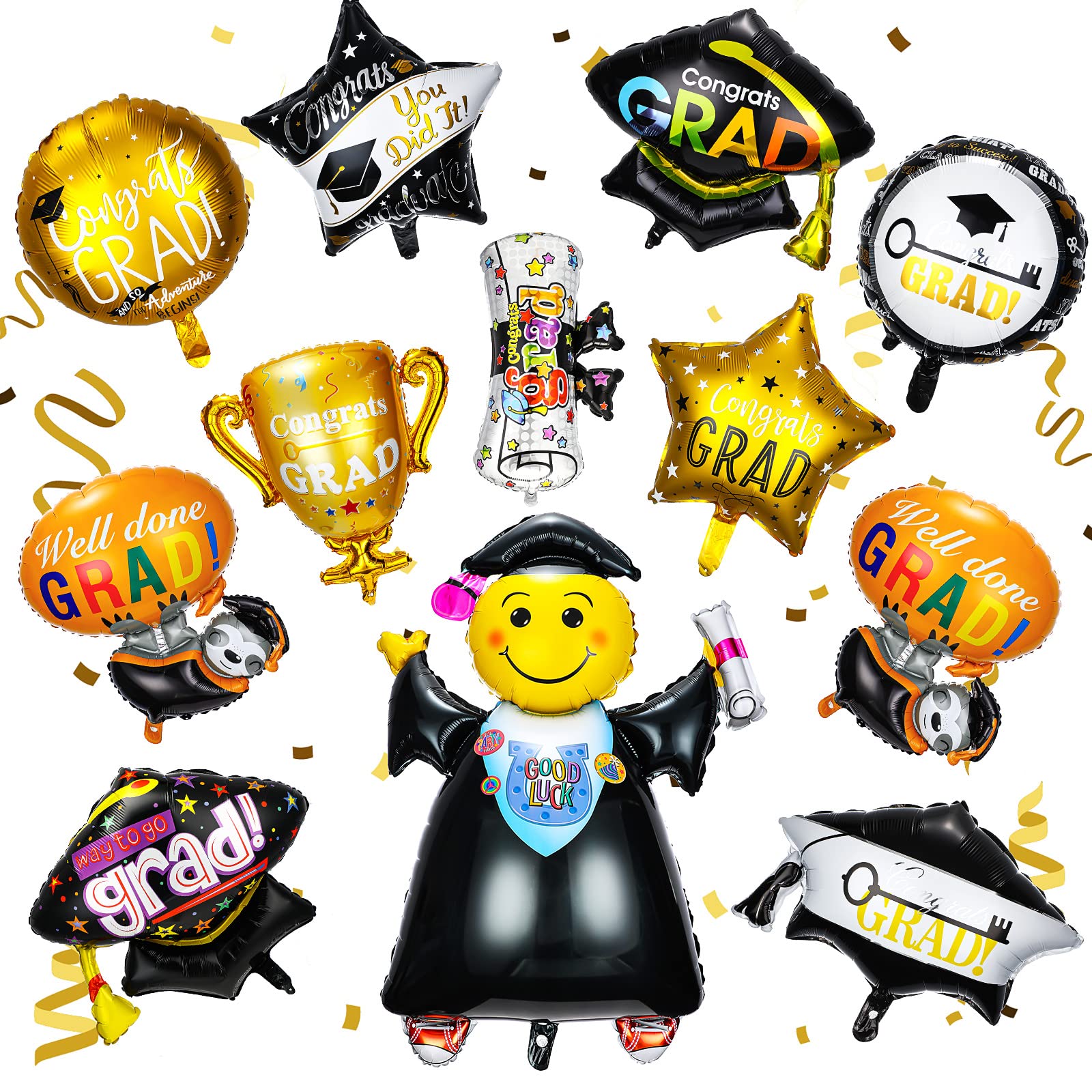 12-Pack 2025 Graduation Foil Balloons - Doctoral Hat & Round Shape Graduation Party Decorations for School, College, High School Ceremony - Perfect for Graduation Decor, Photo Backdrops & Celebration Parties