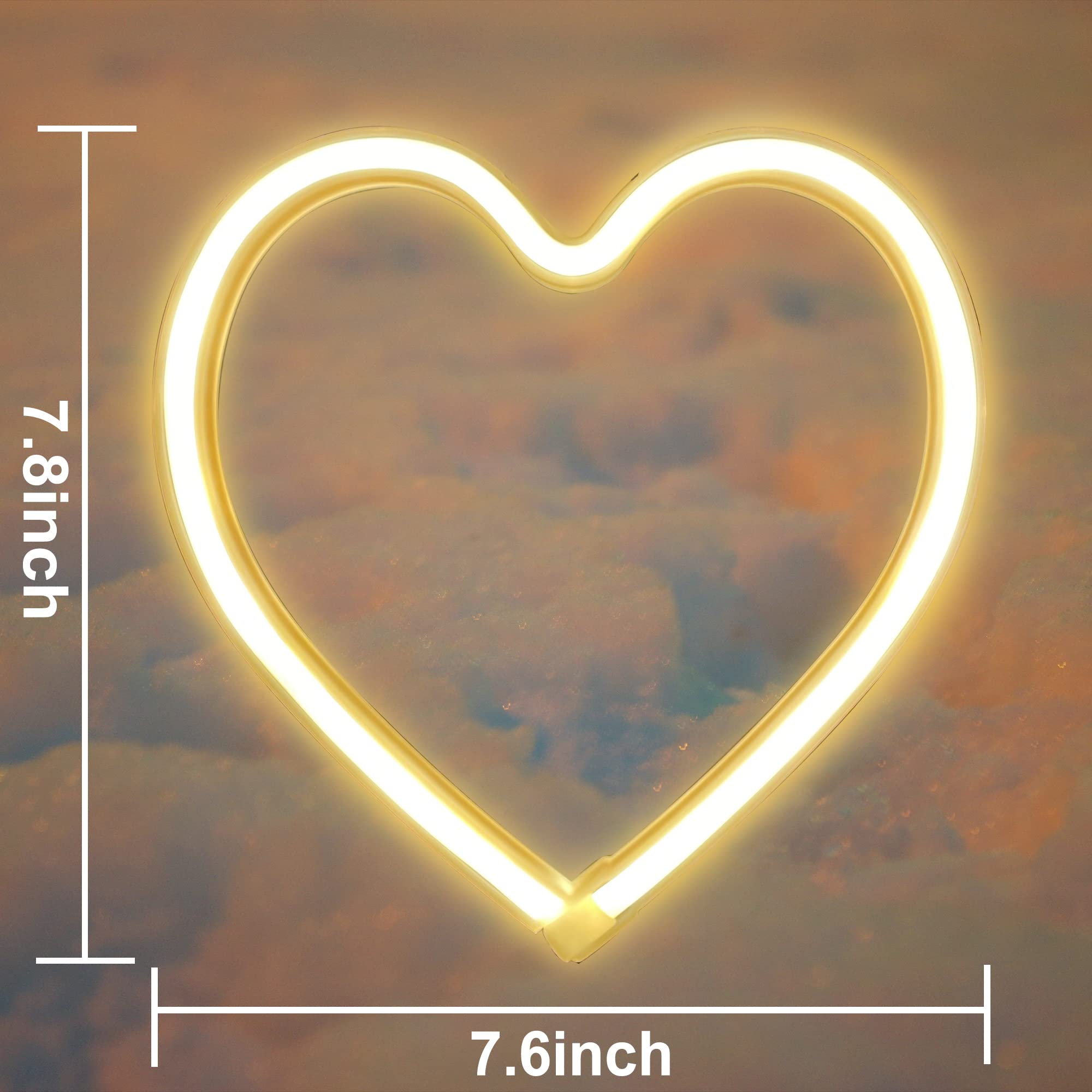 Hinittey LED Neon Sign - Love Heart Shape with Warm Yellow Light, USB Powered Wall Decor for Bedroom, Living Room, Wedding, Birthday Party Gifts for Boys, Girls, Kids & Adults | Romantic Home Lighting for Valentine's Day, Christmas & Special Occasions