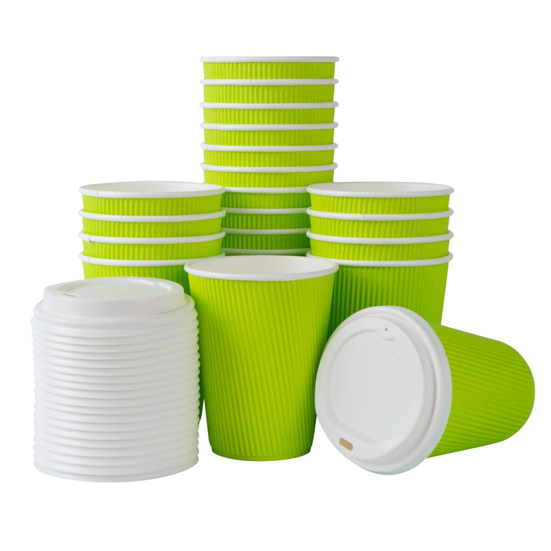 Restaurantware 12oz Insulated Coffee Cups with Lids - 200 Pack Eco-Friendly Ripple Wall Hot Cups | Leakproof & Non-Slip Disposable Paper Cups for Coffee, Tea, Hot Cocoa & Lattes | Perfect for Cafes, Offices & Catering Events