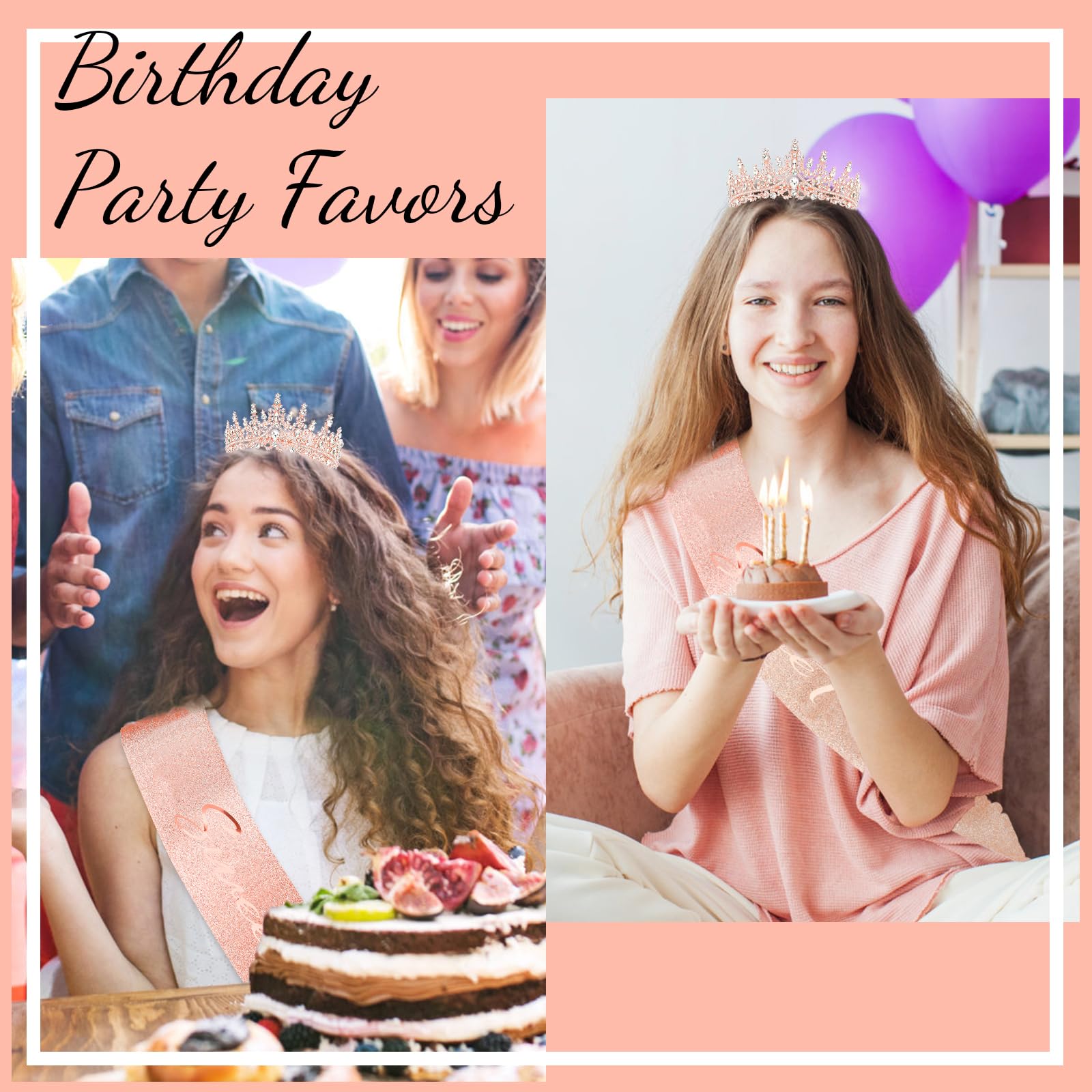 Casoty Sweet 16 Birthday Sash & Tiara Set for Girls - Sparkling Glitter Sash with Pearl Pin - 16th Birthday Party Decorations & Gifts - Perfect for Sweet Sixteen Celebrations, Quinceañeras & Special Milestone Parties