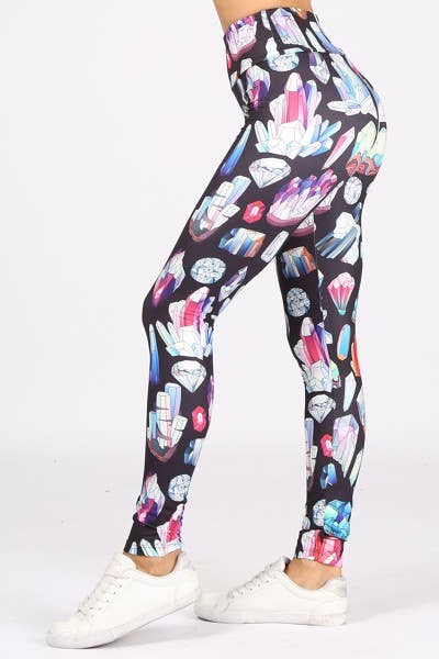 Crystal Print Leggings for Women - High Waisted Yoga Pants with Sparkle Design - Comfortable Workout Tights for Gym, Running & Dance