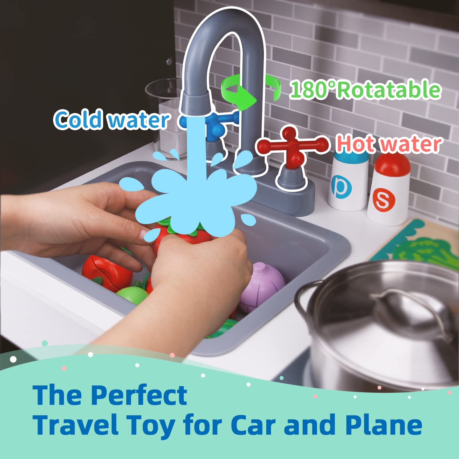 TOOKYLAND Wooden Kids Kitchen Playset - Chef Play Kitchen for Toddlers with Sink, Oven, Stove, Range Hood, Ice Maker & Microwave | Pretend Cooking Toy for Boys & Girls | Perfect Gift for Birthday & Christmas (Indoor Pretend Play, Role Play, Early Learning)