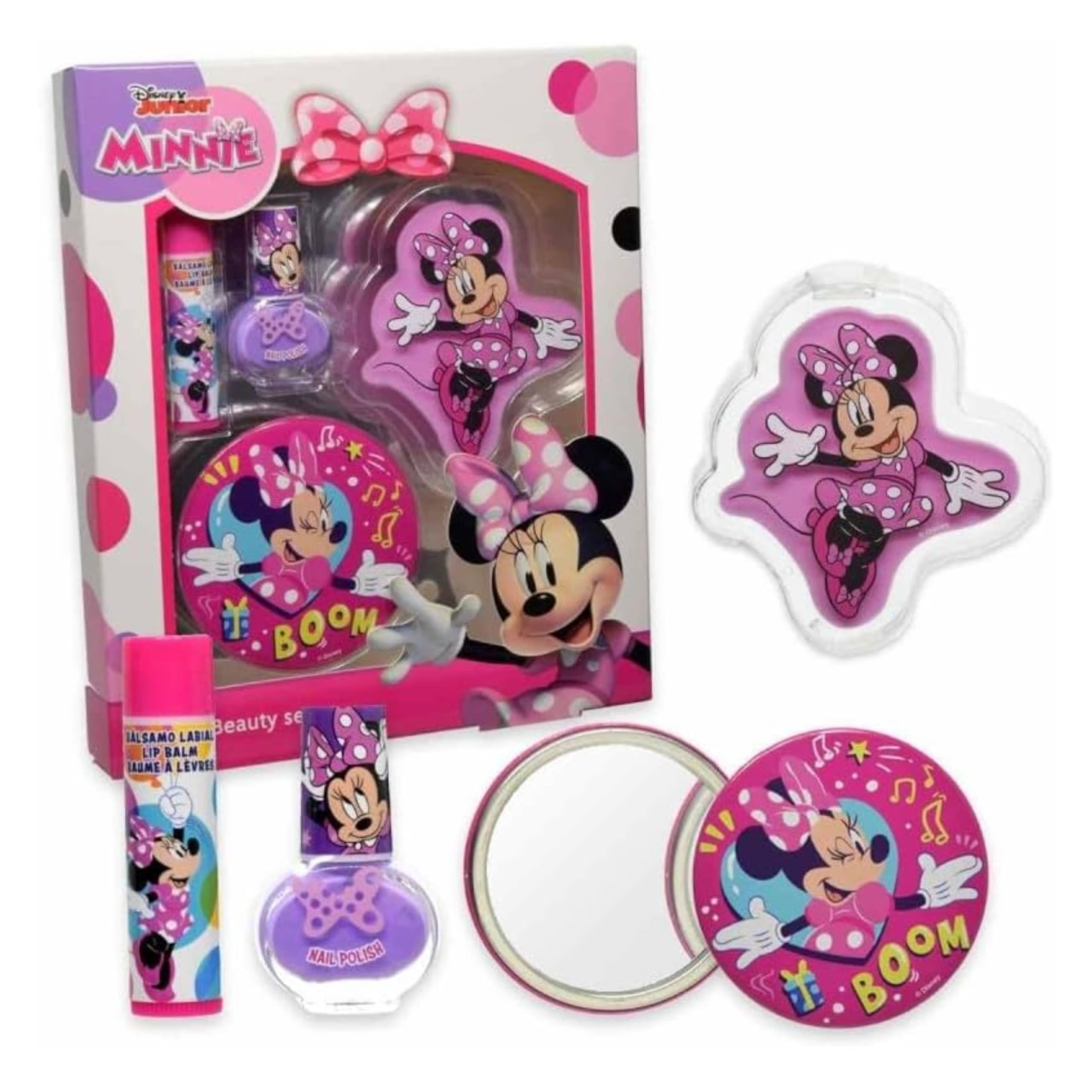 Minnie Mouse Kids Beauty Set for Girls Ages 3+ - Safe Makeup Kit with Purple Nail Polish, Mirror, Lip Gloss & Lip Balm - Perfect Birthday Gift & Pretend Play for Toddlers & Preschoolers