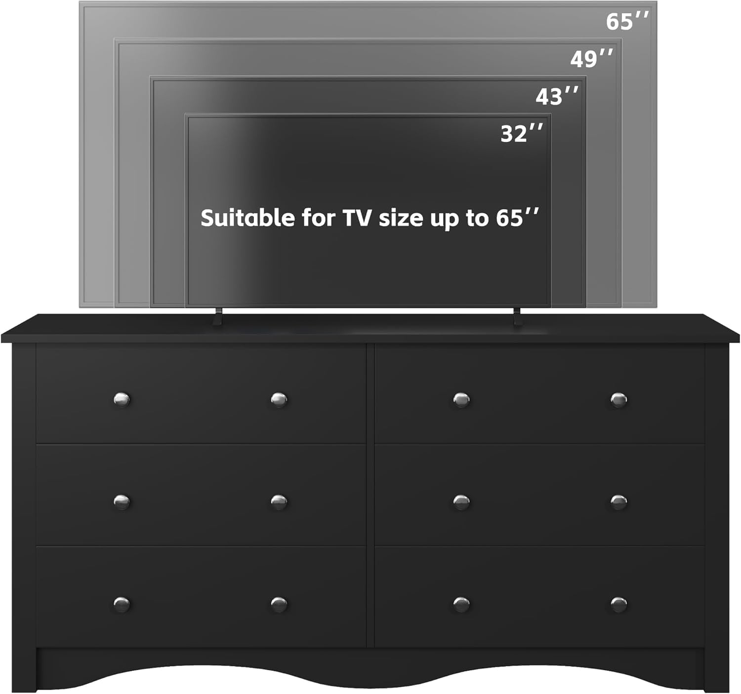 Furmax 6-Drawer Wooden Dresser for Bedroom & Living Room - 65 Inch TV Stand with Storage - Modern Chest of Drawers for Hallway, Entryway & Home Organization (Black) | Perfect for Bedroom Storage, TV Entertainment Setup & Entryway Decor