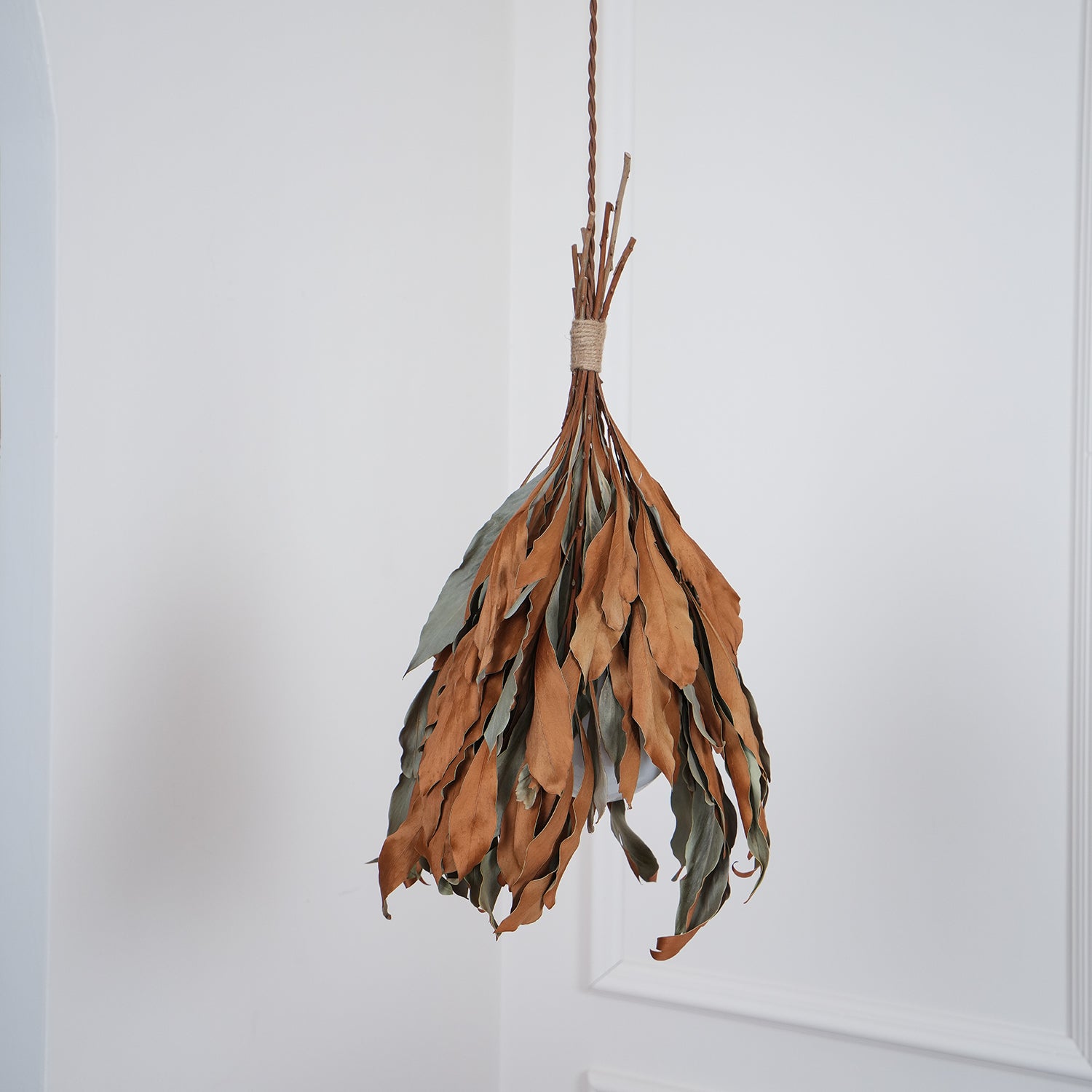 Handmade Dried Branch Leaf Pendant Light - Natural Boho Chandelier for Living Room, Bedroom & Dining Room Decor