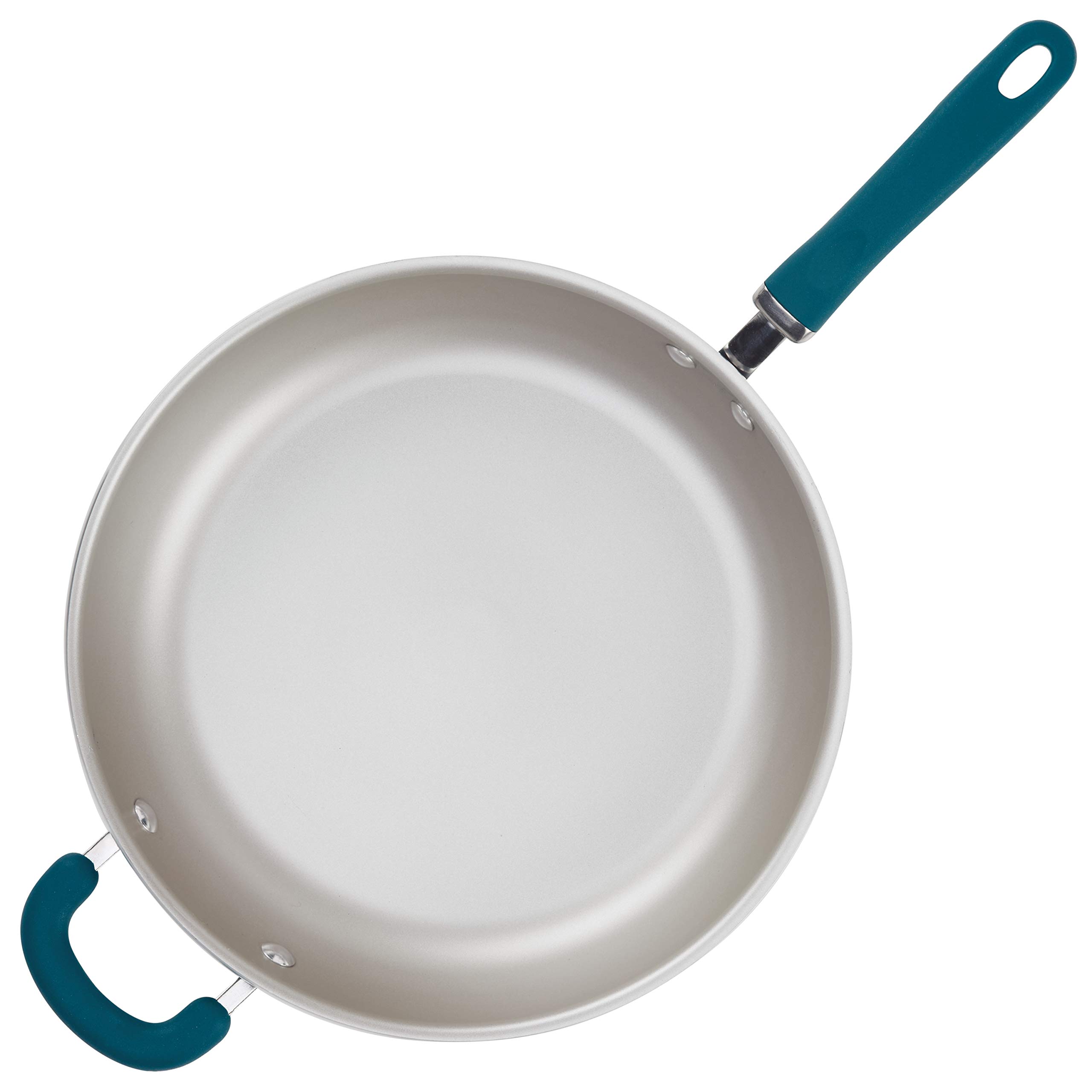 Rachael Ray 14.5-Inch Nonstick Frying Pan with Helper Handle - Teal Shimmer Skillet for Sauteing, Frying & Baking - Perfect for Stovetop & Oven Use