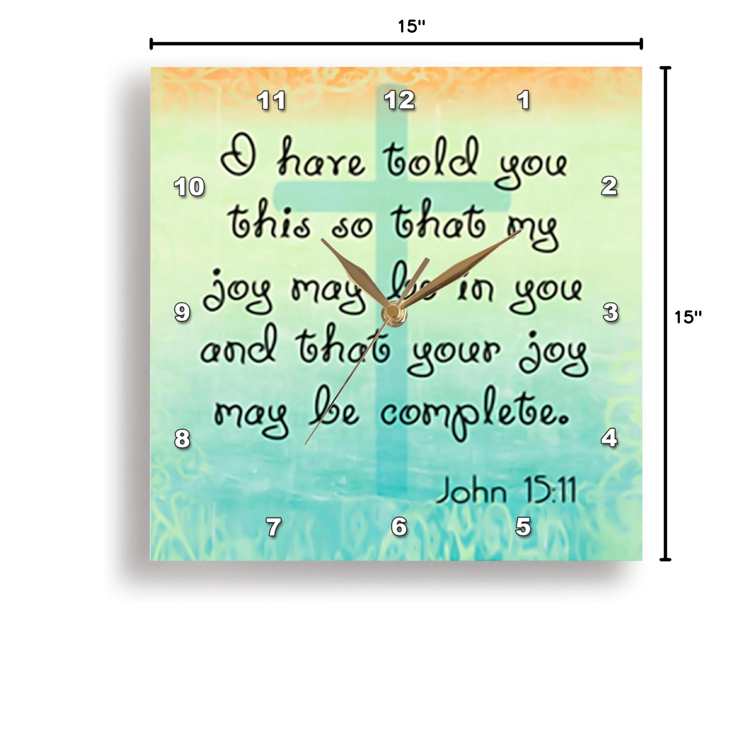 3D Rose John 15-11 Christian Wall Clock - 15 Inch Bible Verse Decor for Home & Church