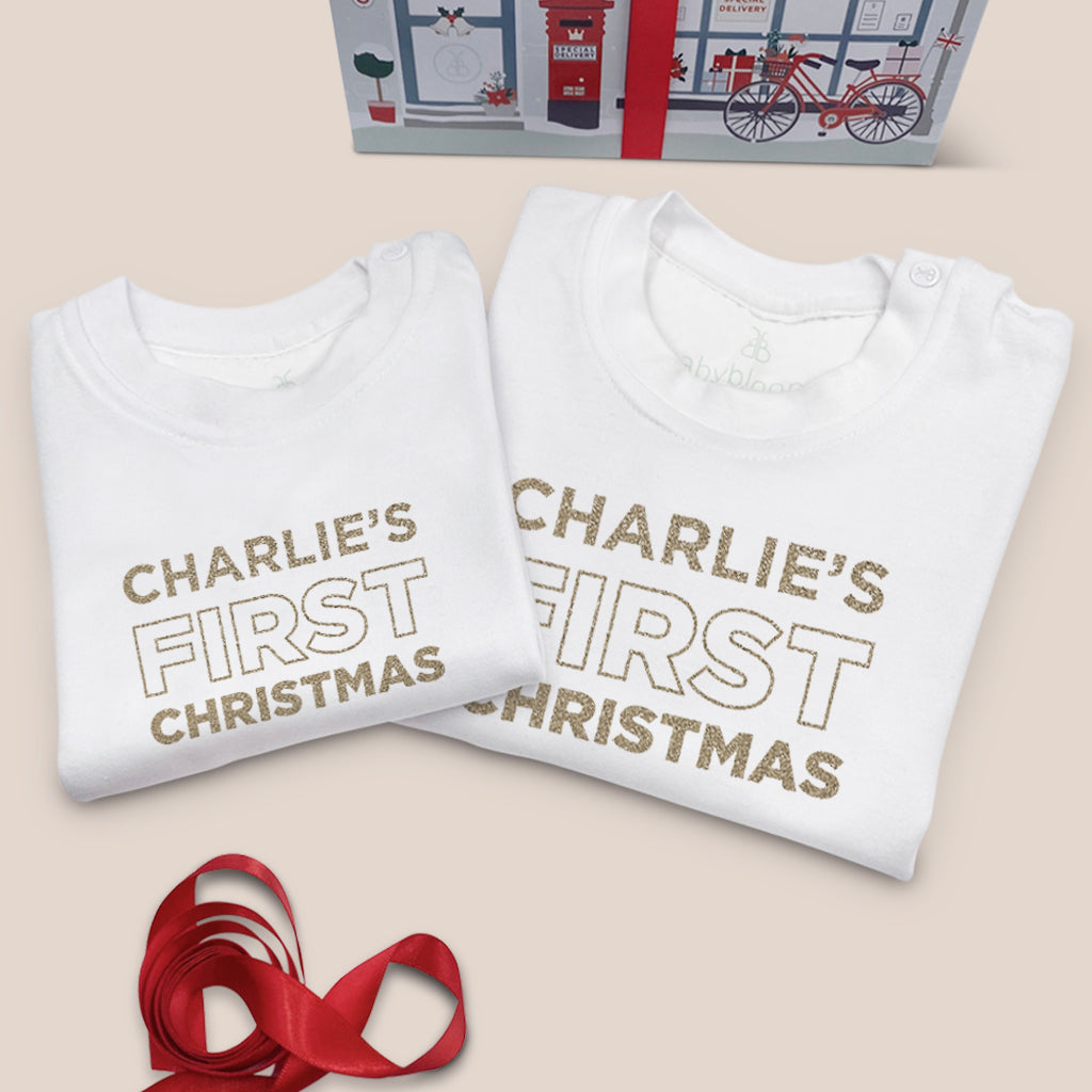 Personalized My First Christmas T-Shirt - Baby's First Holiday Outfit for Family Photos & Festive Celebrations