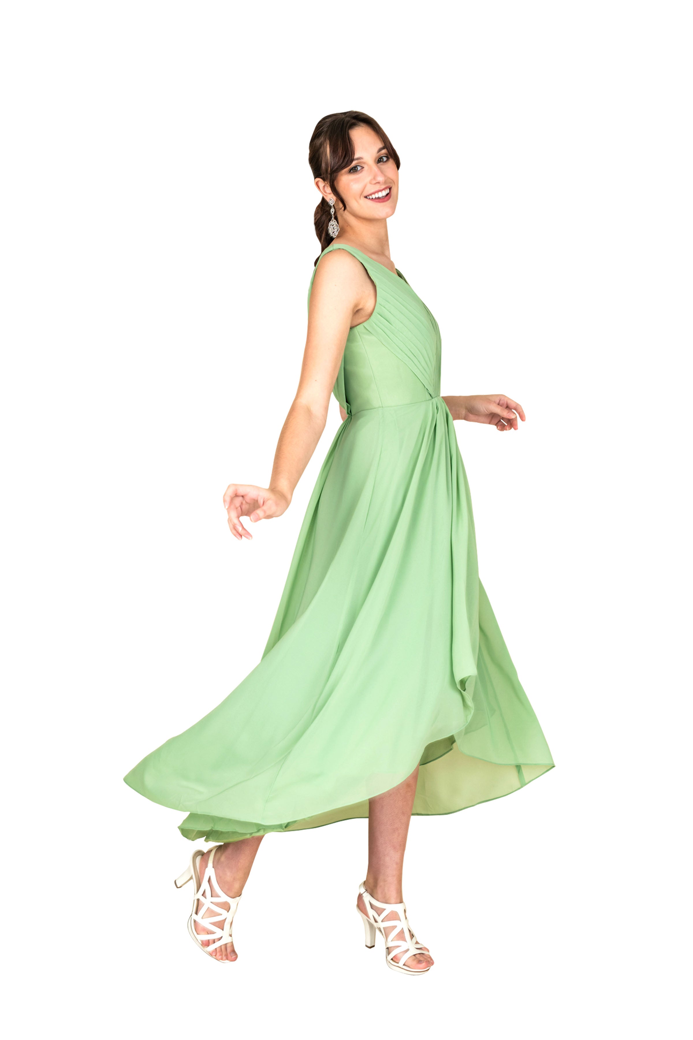 Elegant Women's Formal Chiffon Midi Dress with Train for Evening Gowns, Prom, Wedding Guest & Special Occasions