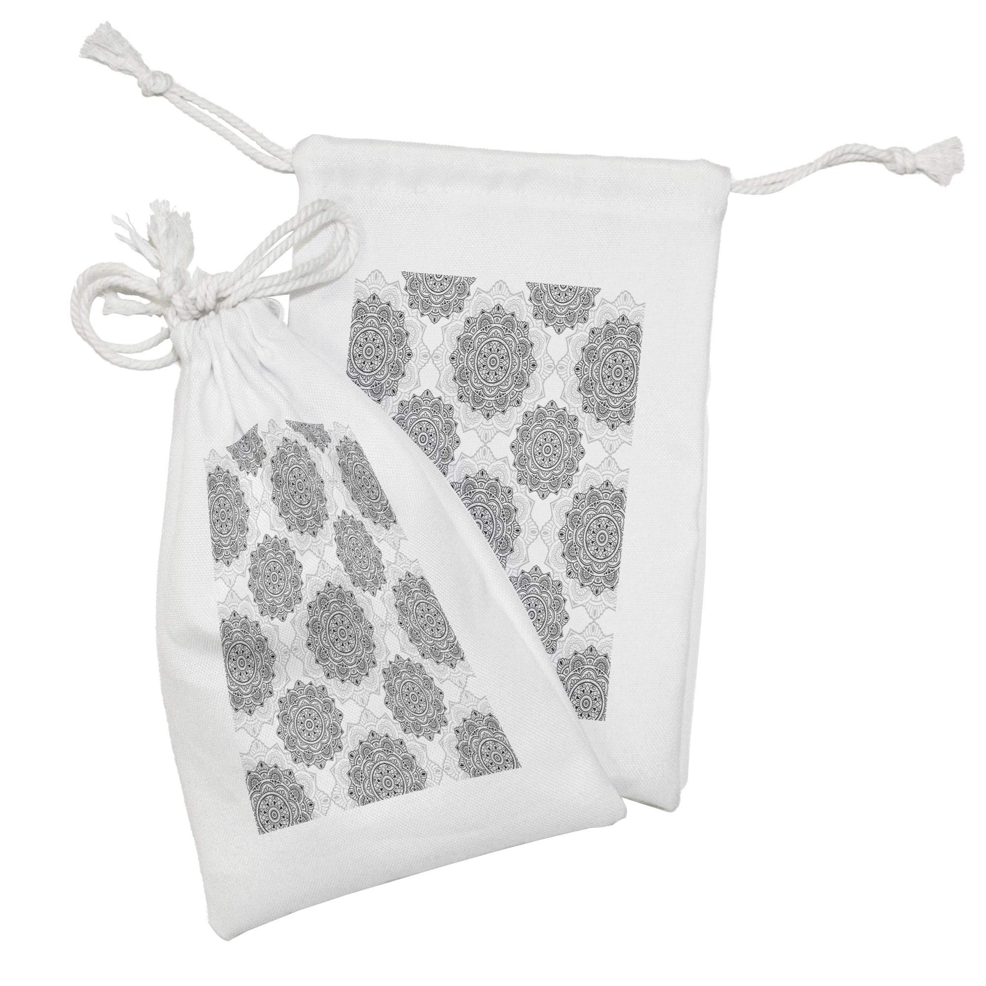 Ambesonne 2-Piece Oriental Fabric Pouch Set - Decorative Circular Swirl & Dot Design, Small Drawstring Bags (9