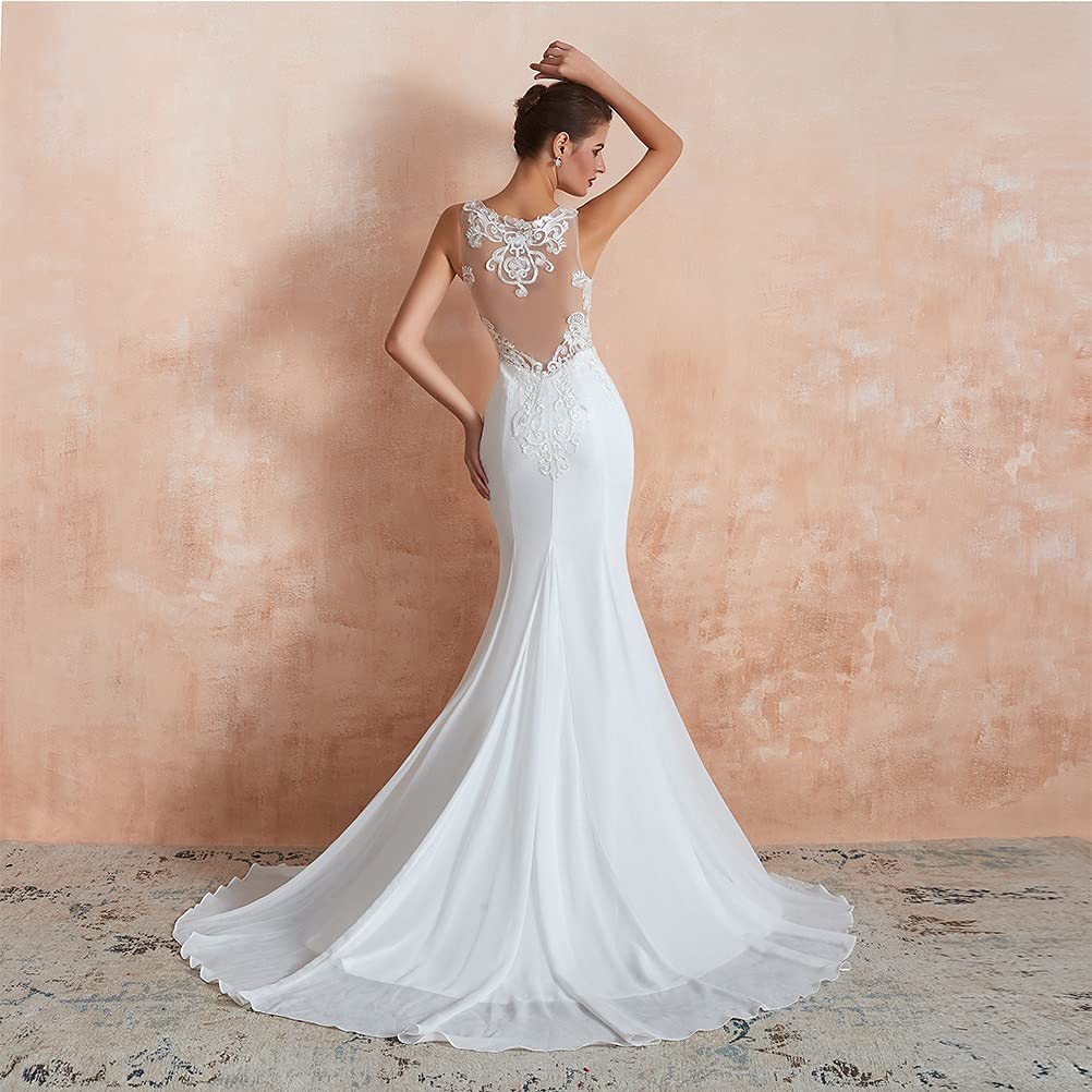 Elegant 2021 Women's Wedding Dresses with Lace Appliques - Beach Mermaid Evening Gown with Beaded Details | Perfect for Bridal Ceremonies, Beach Weddings & Formal Evening Events