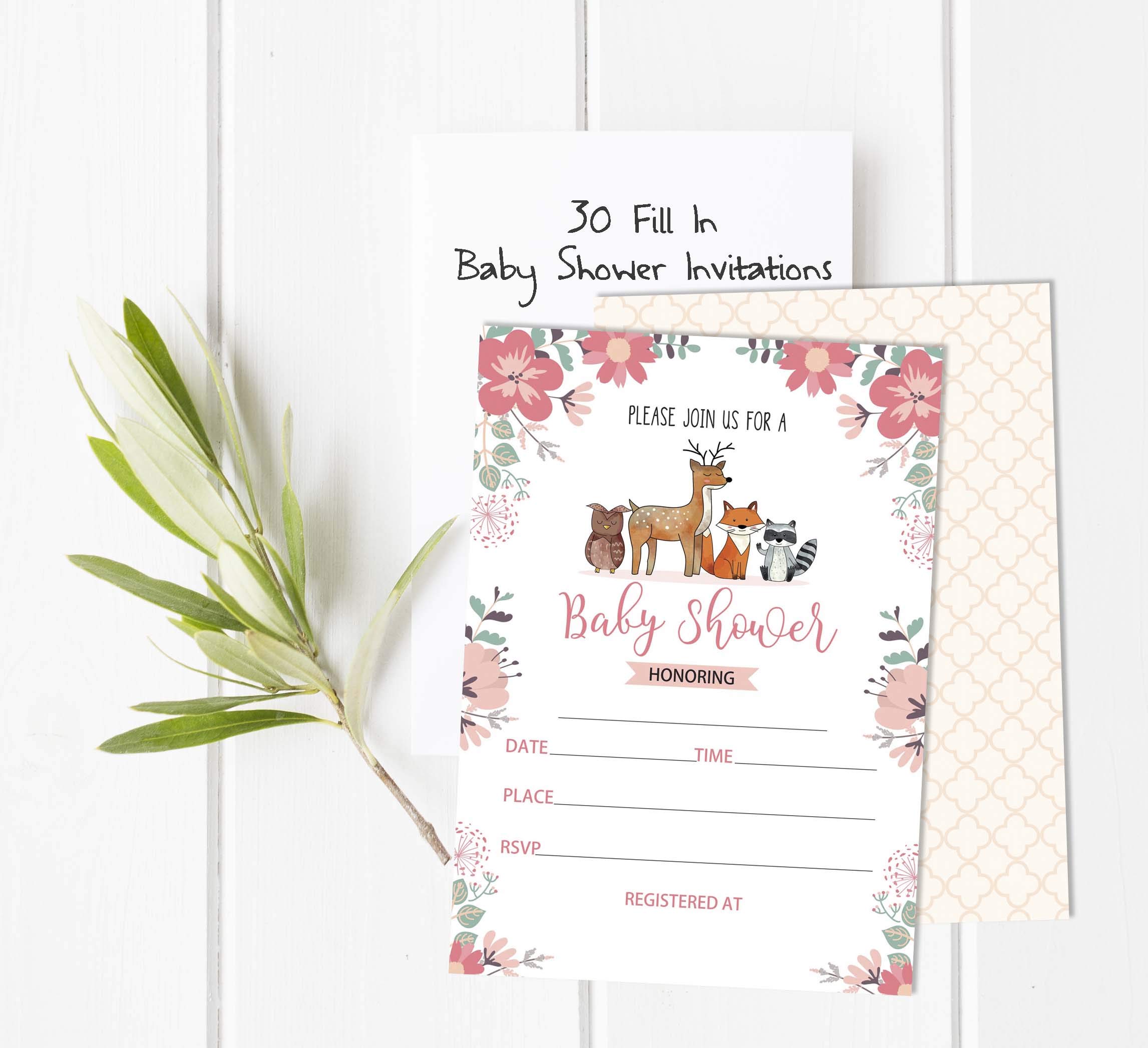 30-Pack Jungle Animals Baby Shower Invitation Cards - Gender Neutral Fill-in Blank Invites for It's a Boy or Girl - Perfect for Baby Shower Parties, Gender Reveals & Nursery Decorations