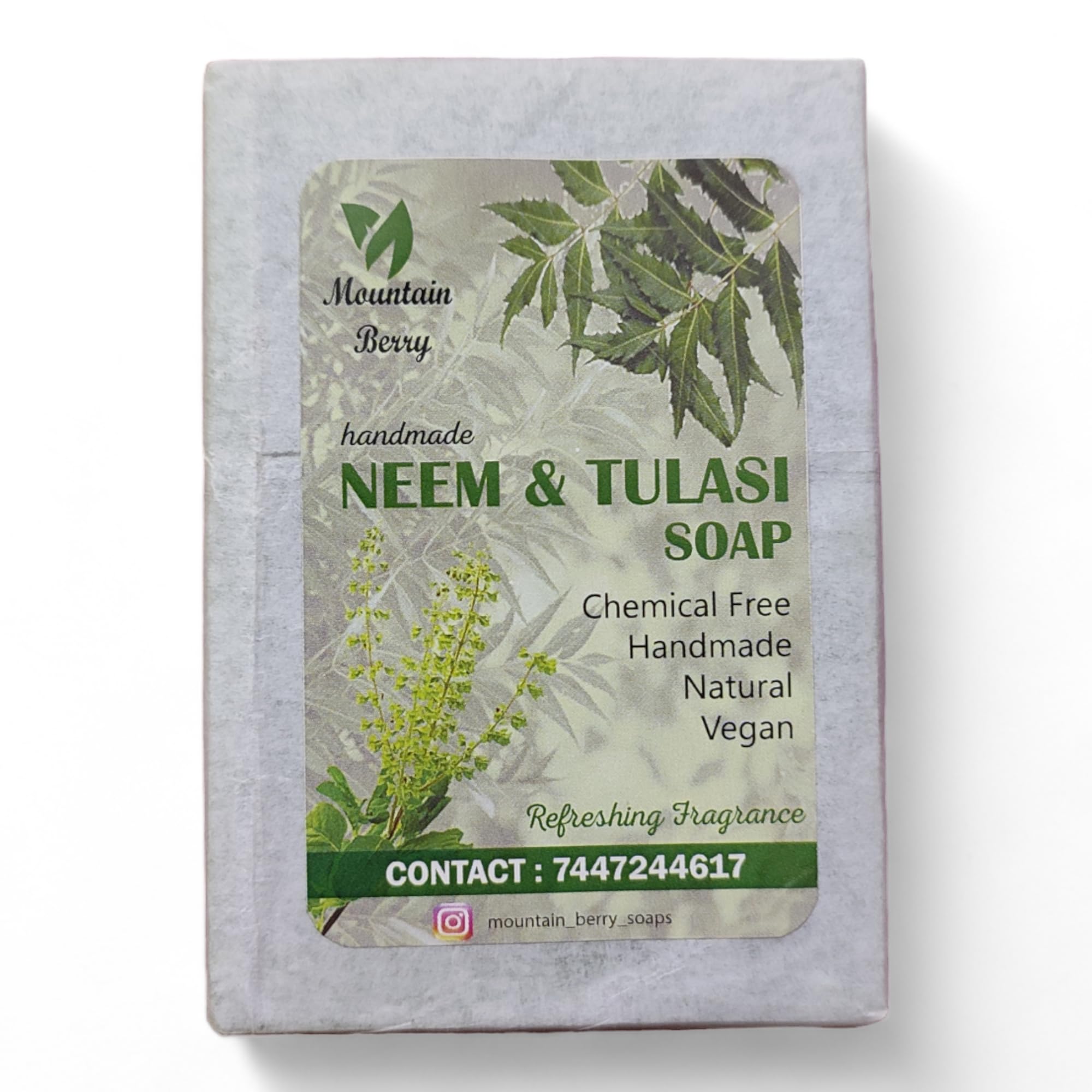 Organic Neem & Tulsi Handmade Soap for Glowing Skin - Antibacterial, Soothing, Detoxifying & Moisturizing Bar (120g) | Ideal for Acne-Prone Skin, Daily Cleansing & Ayurvedic Skincare Routine