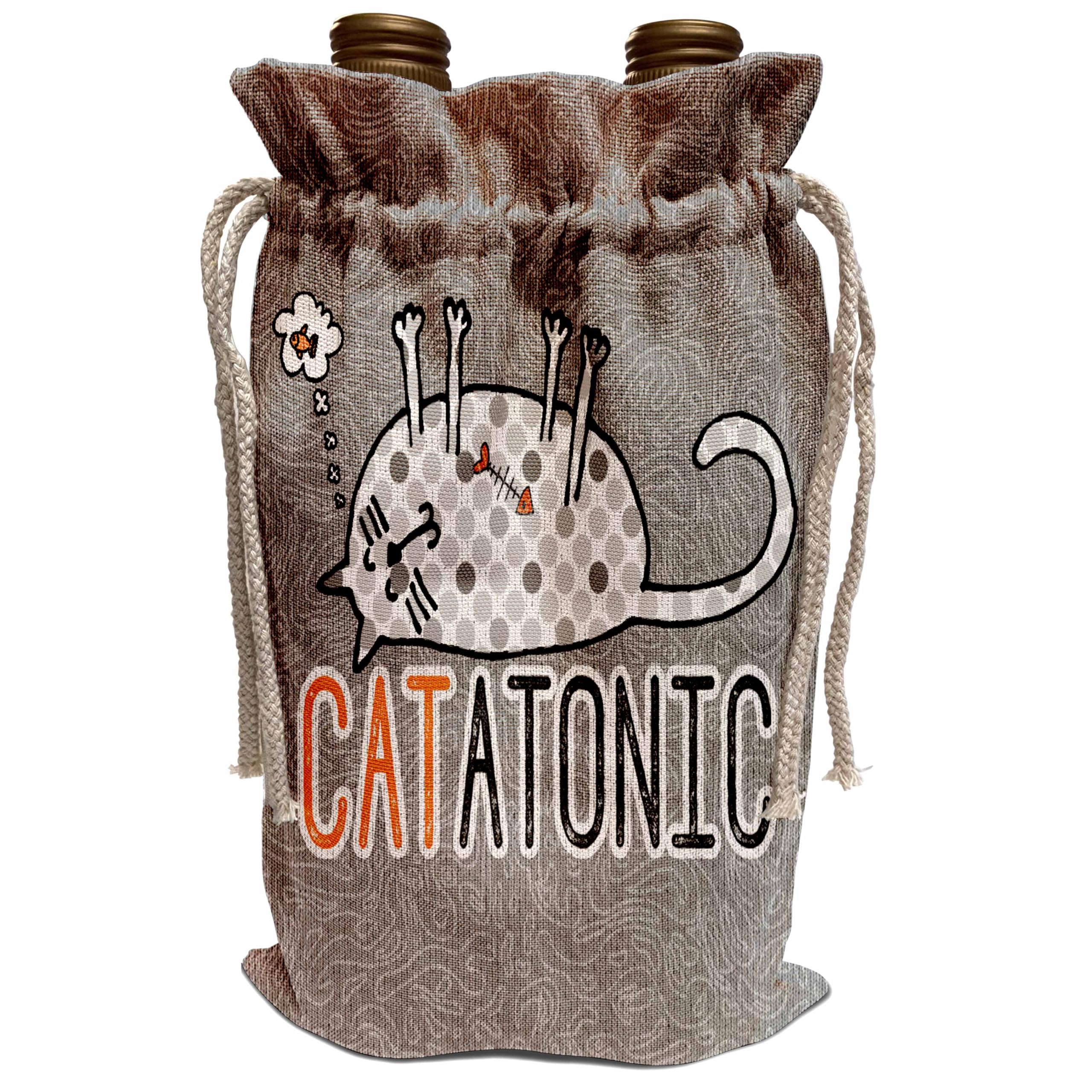 Cat Wine Gift Bag - Orange & Gray Silly Kitty Dreaming of Tuna | Reusable Insulated Wine Carrier for Cat Lovers | Perfect for Birthday Gifts, Wine Parties & Pet-Themed Events