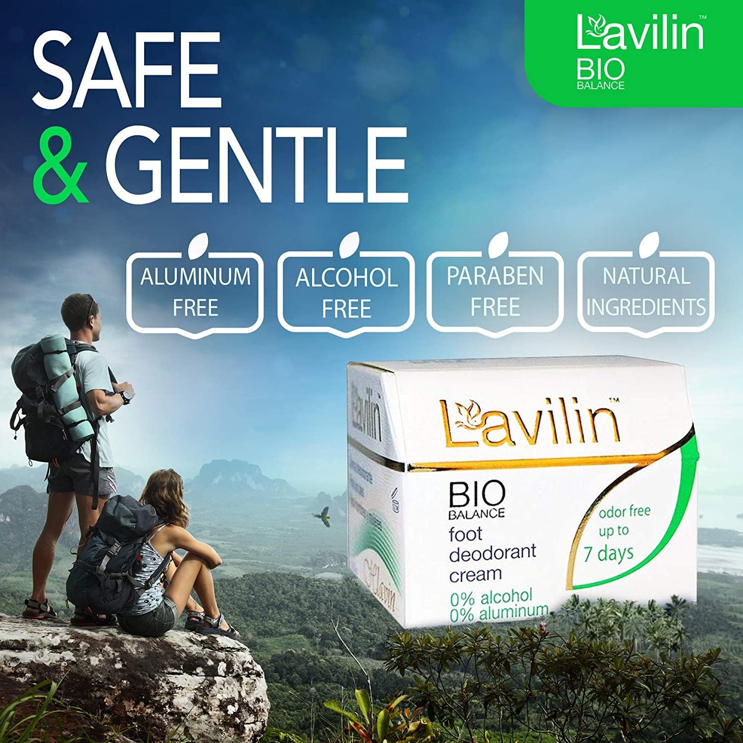 Lavilin Bio Balance Foot Deodorant Cream - 7-Day Long Lasting Odor Protection, Aluminum & Alcohol Free, Natural Foot Care (2 Pack) - Perfect for Athletes, Hikers & Daily Freshness