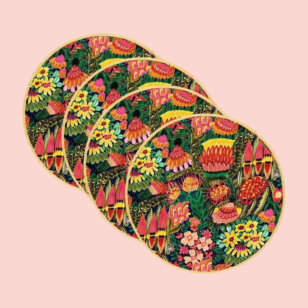 Grevillea Garden Tea Towel & Australian Wooden Coaster Gift Set - Premium Kitchen & Dining Accessories for Home Decor, Housewarming Gifts & Australian Souvenirs