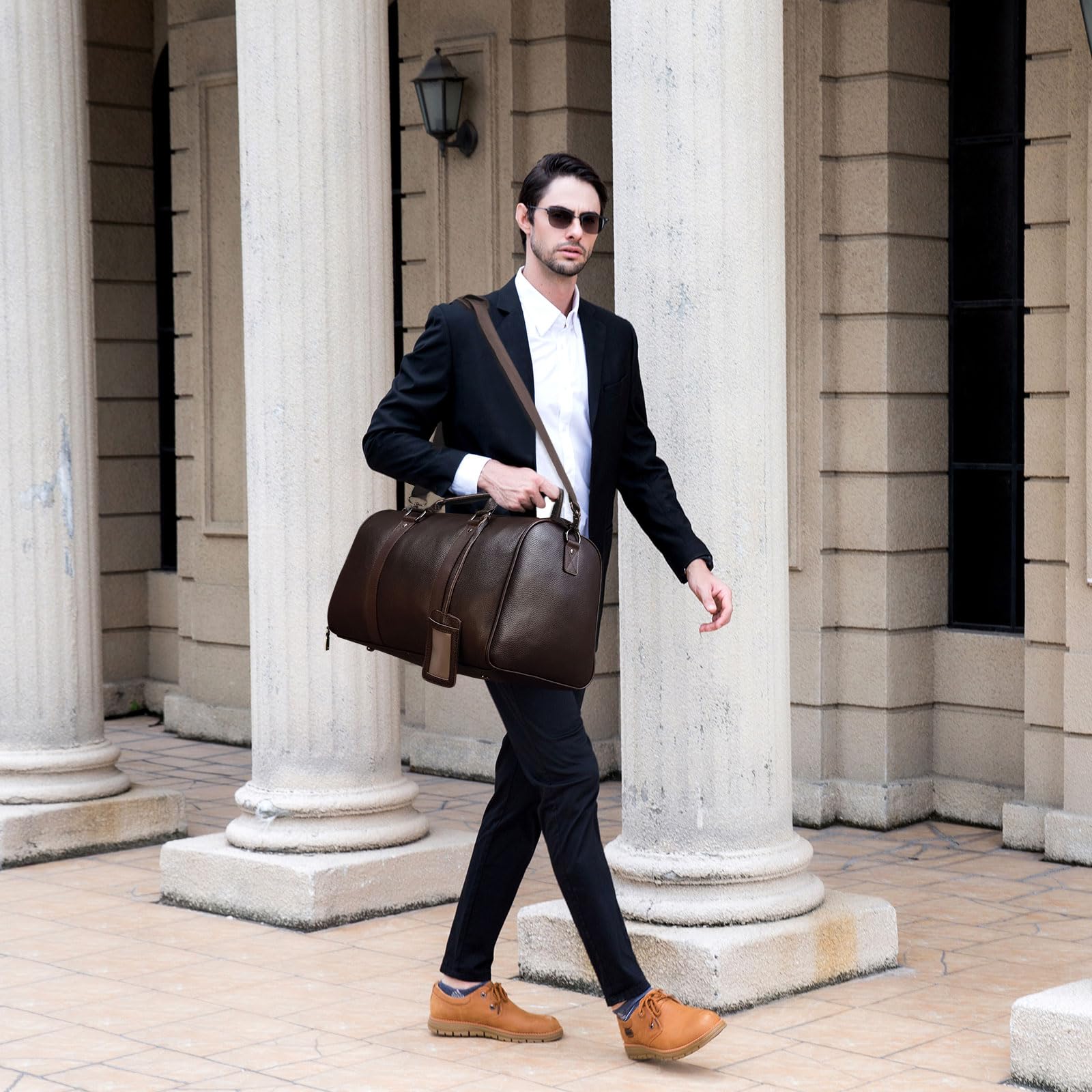 Premium Genuine Leather Travel Duffel Bag for Men & Women - Durable Overnight & Weekend Gym Bag - Sports Duffel with Spacious Compartments (9423 Brown) - Perfect for Business Trips, Gym Workouts & Weekend Getaways