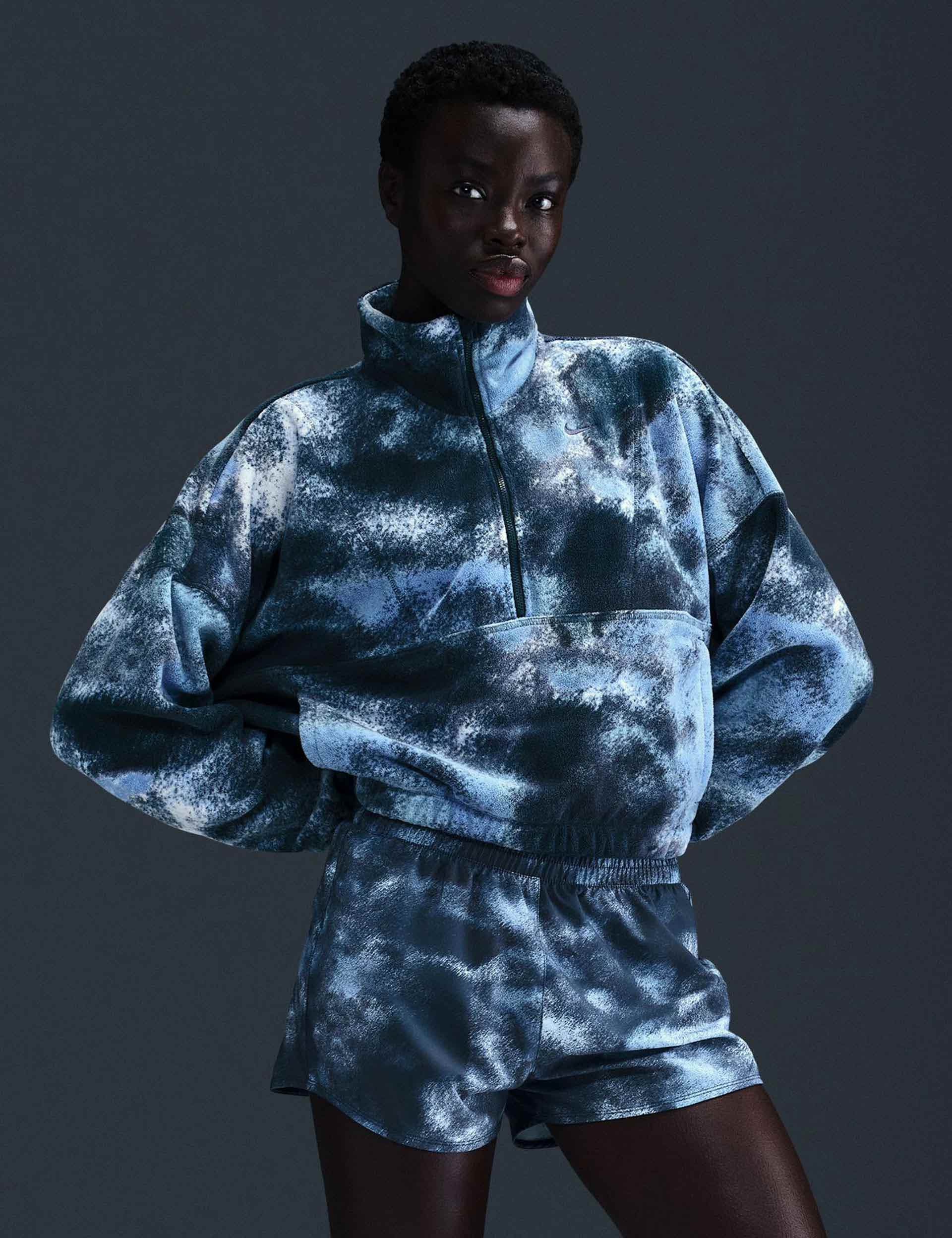 Oversized 1/2 Zip Fleece Printed Top for Women - Armory Navy | Cozy Winter Pullover for Casual Outfits & Outdoor Activities