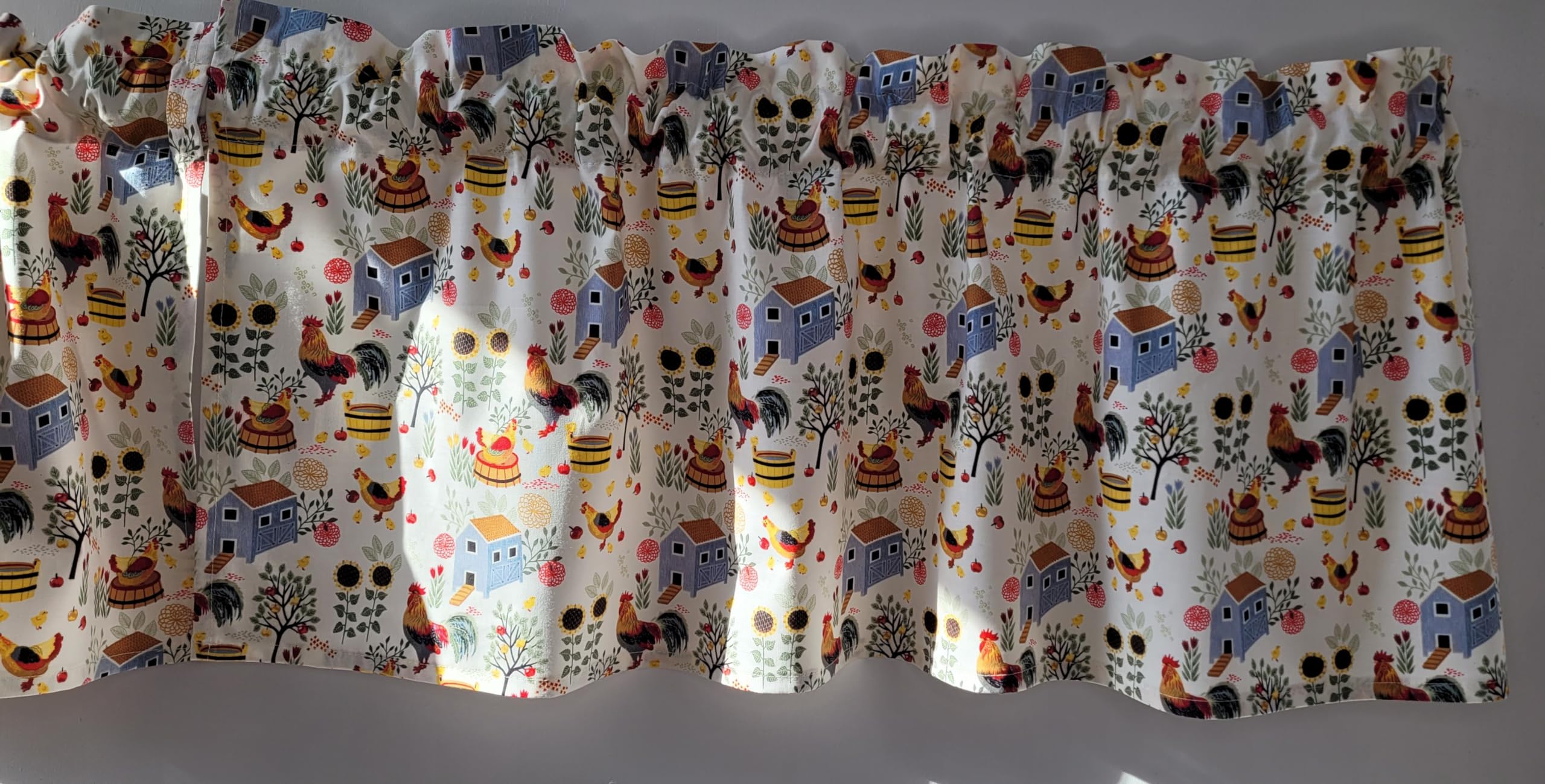 Chicken and Coops Kitchen Valance - Country Style Farmhouse Curtains, 41-42 Inches Wide x 15 Inches Long, Perfect for Rustic Kitchen Decor and Cozy Dining Spaces