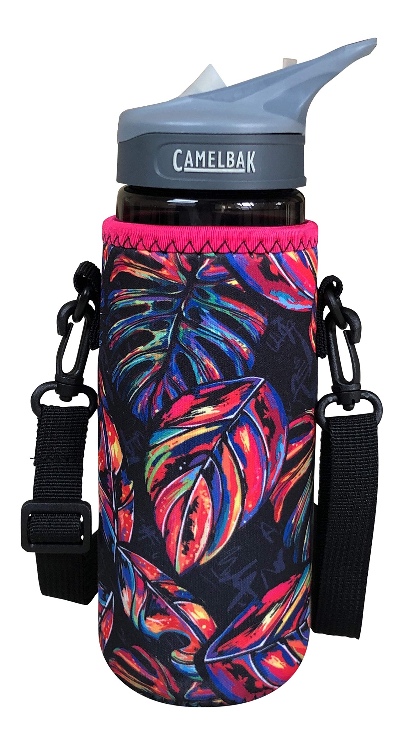 Koverz 24-30oz 750ml Insulated Water Bottle Holder with Adjustable Shoulder Strap - Leakproof & Thermal Bottle Sleeve for Gym, Hiking, Travel & Outdoor Activities | Tropical Design