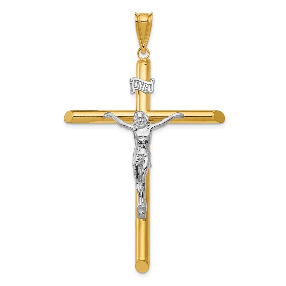 14K Two-Tone Gold 39mm Polished Crucifix Pendant Necklace for Women - Religious Jewelry Gift for Baptism, Confirmation & Everyday Faith Wear