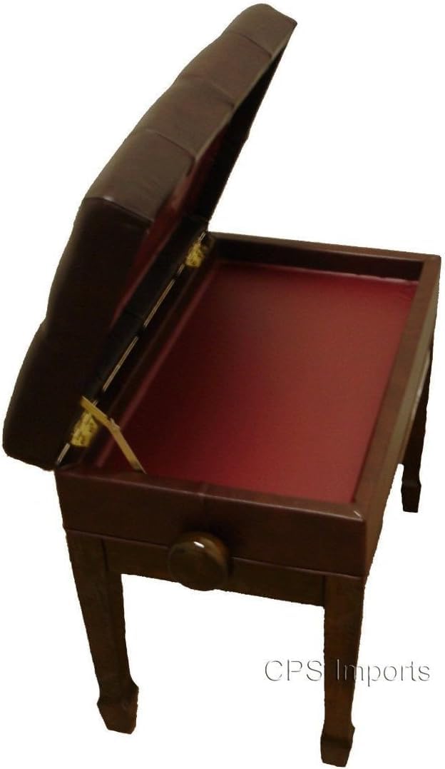 Premium Genuine Leather Adjustable Piano Bench Stool - Walnut Finish with Music Storage Compartment - Perfect for Home Studios, Music Classrooms & Concert Halls