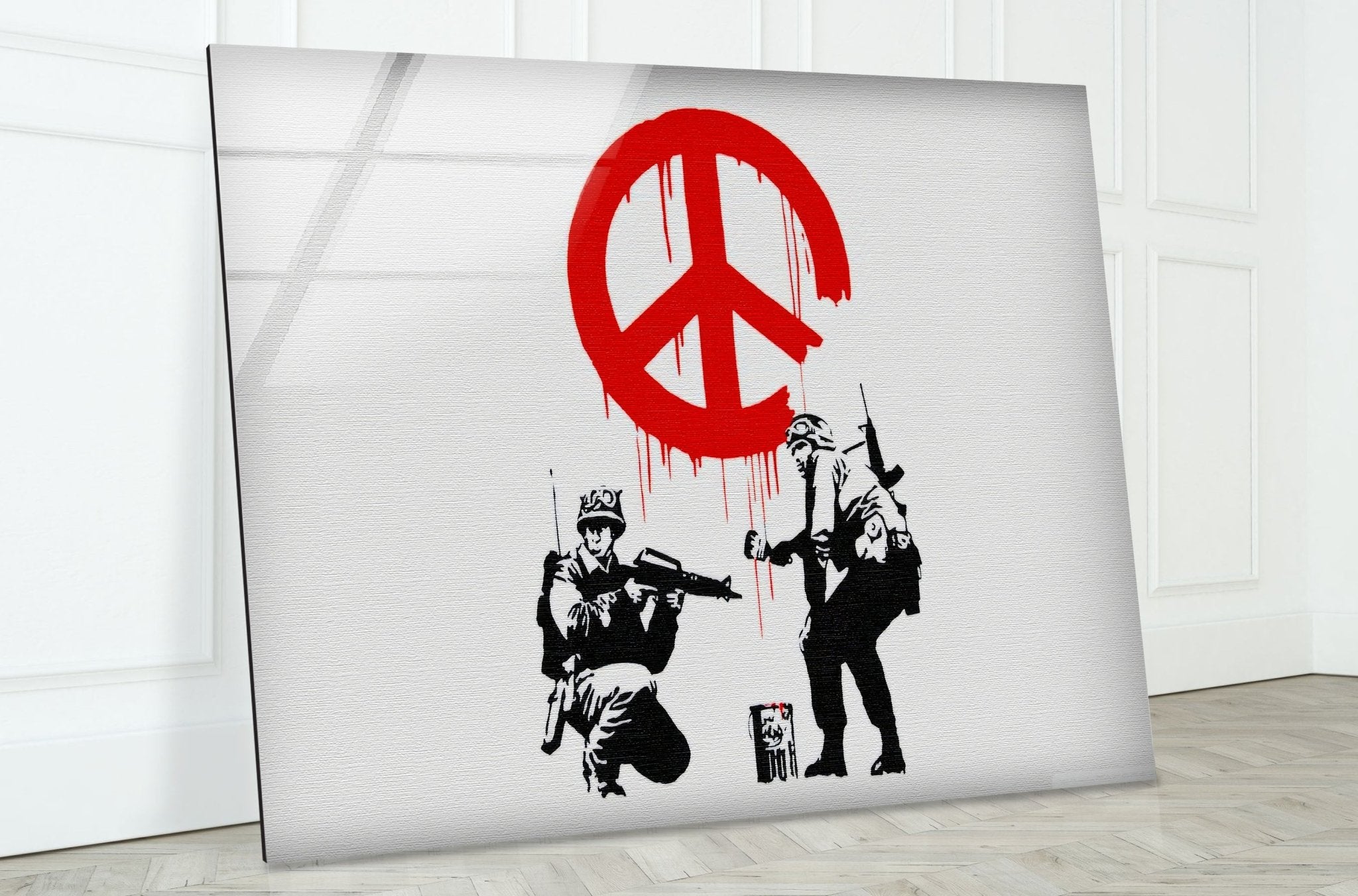 Banksy CND Soldiers Peace Glass Wall Art - Modern Home Decor for Living Room, Office & Gallery - Unique Street Art Gift for Collectors