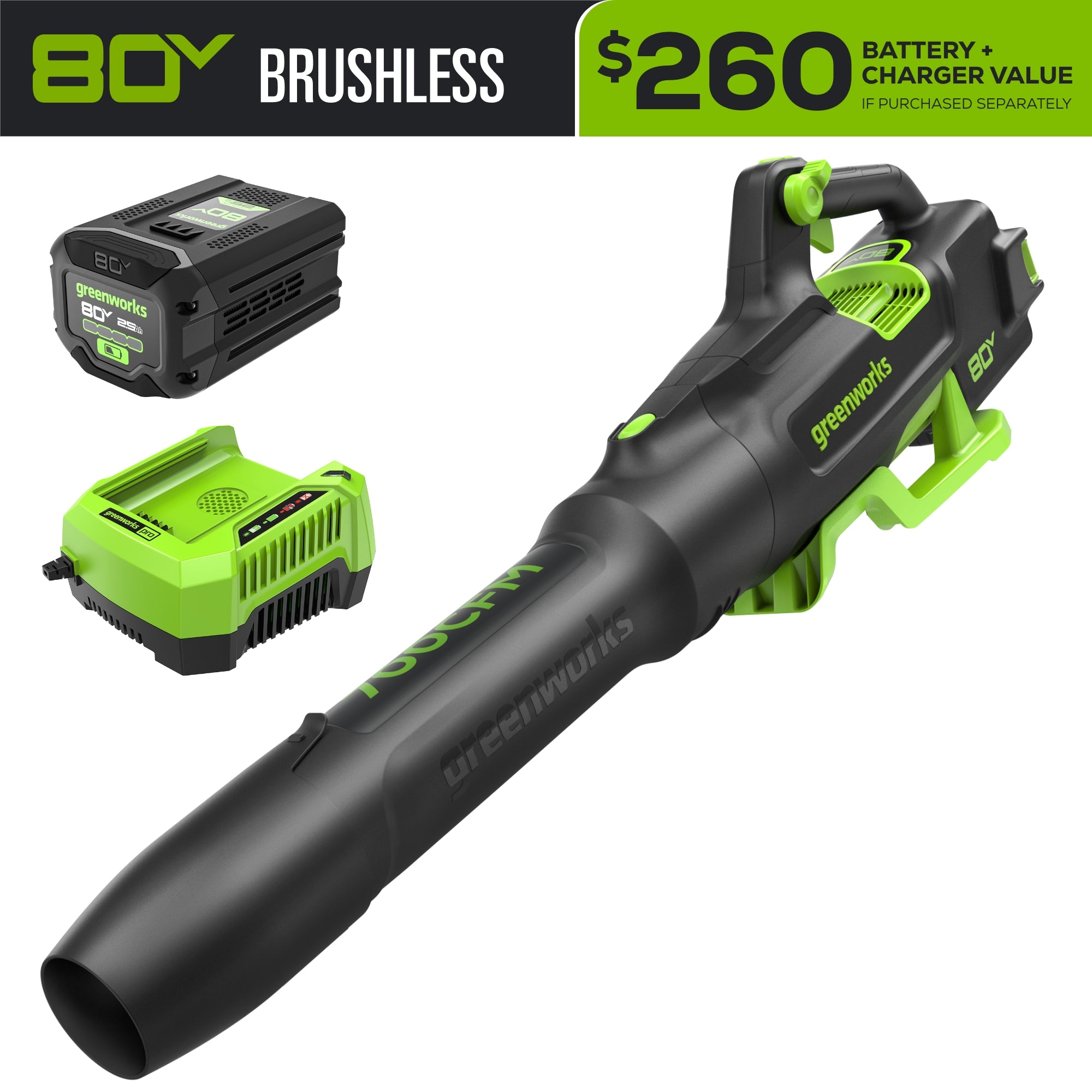 80V 700CFM Cordless Leaf Blower with 2.5Ah Battery & Fast Charger - Powerful Yard Cleanup for Leaves, Grass Clippings & Debris
