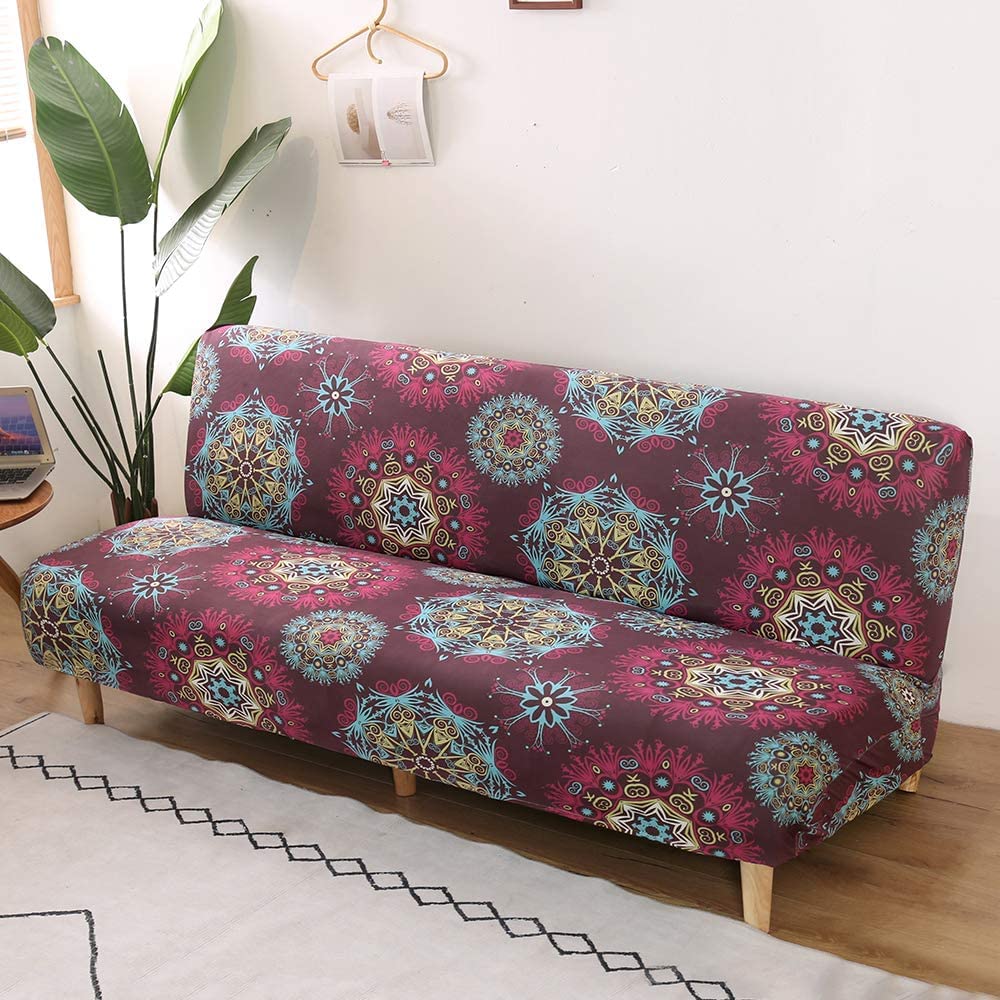 Beacon Pet Stretch Sofa Slipcover - Armless Futon Cover with Printed Design, Elastic Polyester Spandex Fabric, Washable Furniture Protector for Folding Couch - Perfect for Pet Owners, Living Room Decor & Home Protection