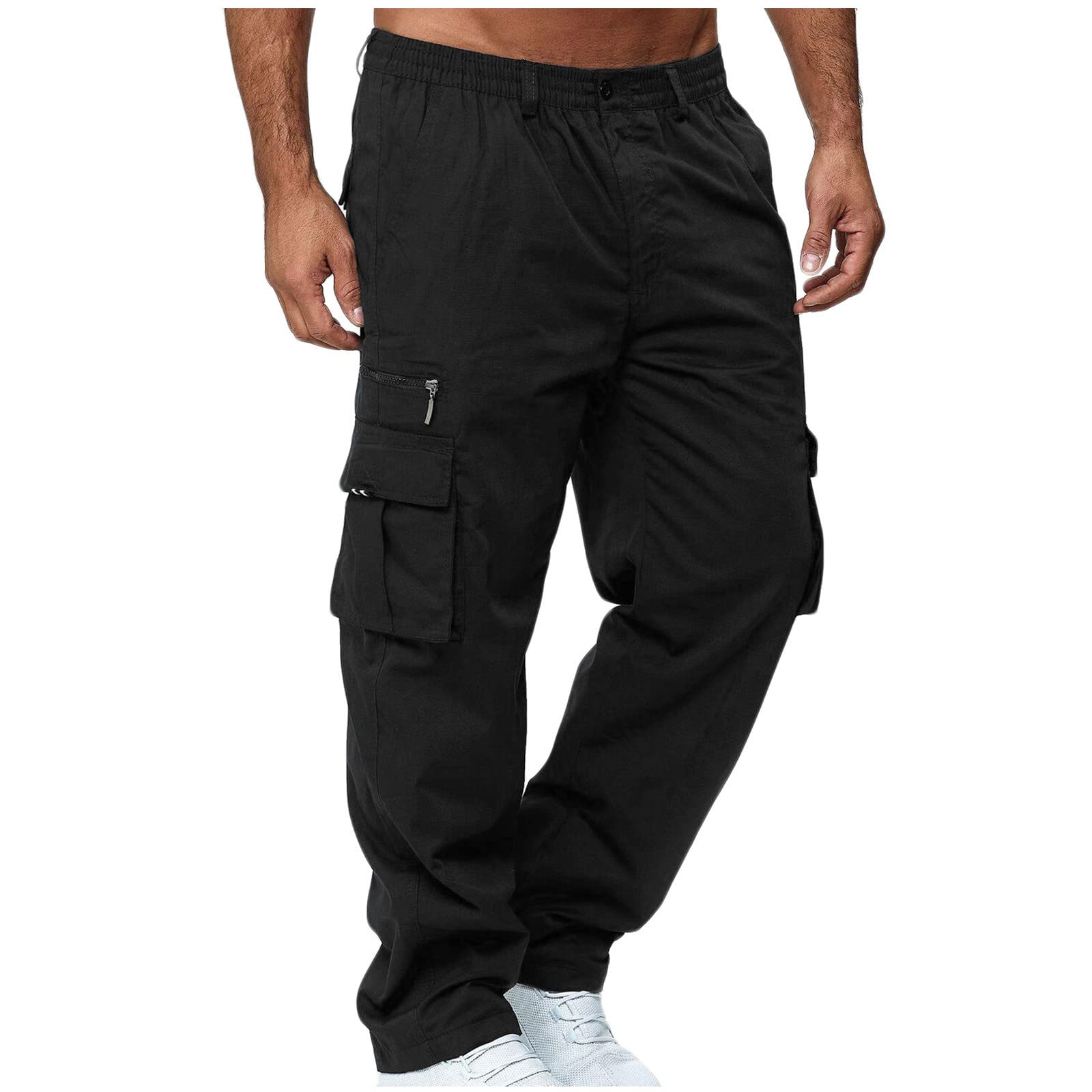 Qucopqe Men's Relaxed Straight-Fit Cargo Pants - Lightweight Outdoor Work Pants with Multiple Pockets for Hiking, Camping & Casual Wear