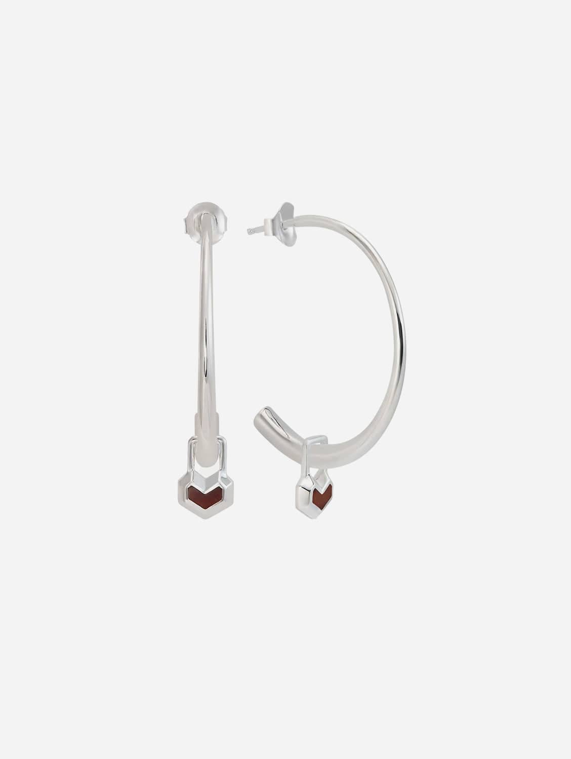 Daryl Charm Sterling Silver Small Hoop Earrings with Red Tiger Eye Gemstone | Elegant Minimalist Jewelry for Women | Perfect for Everyday Wear, Office & Date Night