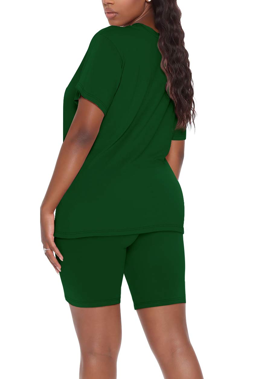 WIHOLL Women's 2-Piece Outfits - Short Sleeve V-Neck Top & Biker Shorts Set | Casual Summer Athleisure Wear for Gym, Yoga & Street Style