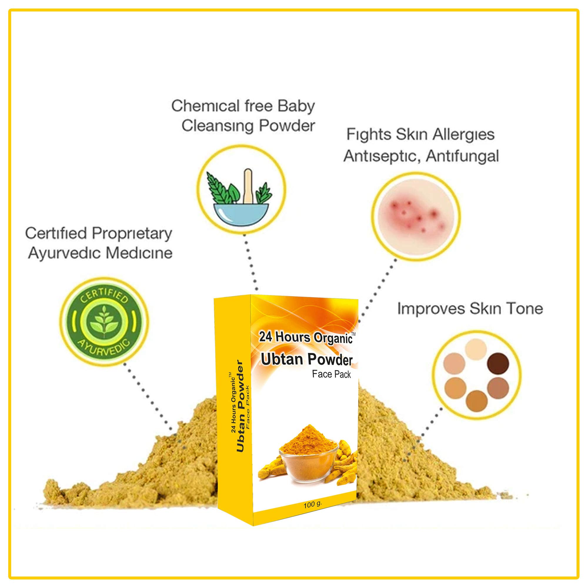 24 Hours Organic Ubtan Face Pack Powder with Rose Water - 100g Ubtan Powder + 60ml Rose Water - Natural Glow & Brightening Facial Treatment for Daily Skincare & Bridal Prep