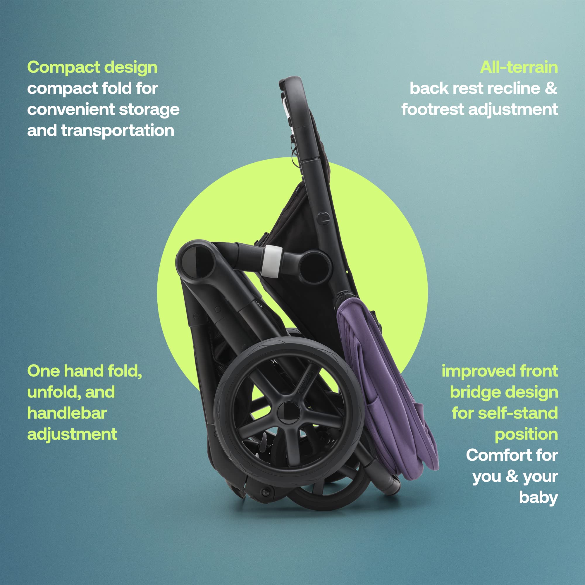 Bugaboo Fox 5 All-Terrain Stroller | 2-in-1 Baby Stroller with Full Suspension & Easy Fold | Spacious Bassinet & Extendable Toddler Seat | One-Handed Maneuverability | Midnight Black-Misty White | Perfect for City Walks, Park Outings & Travel Adventures
