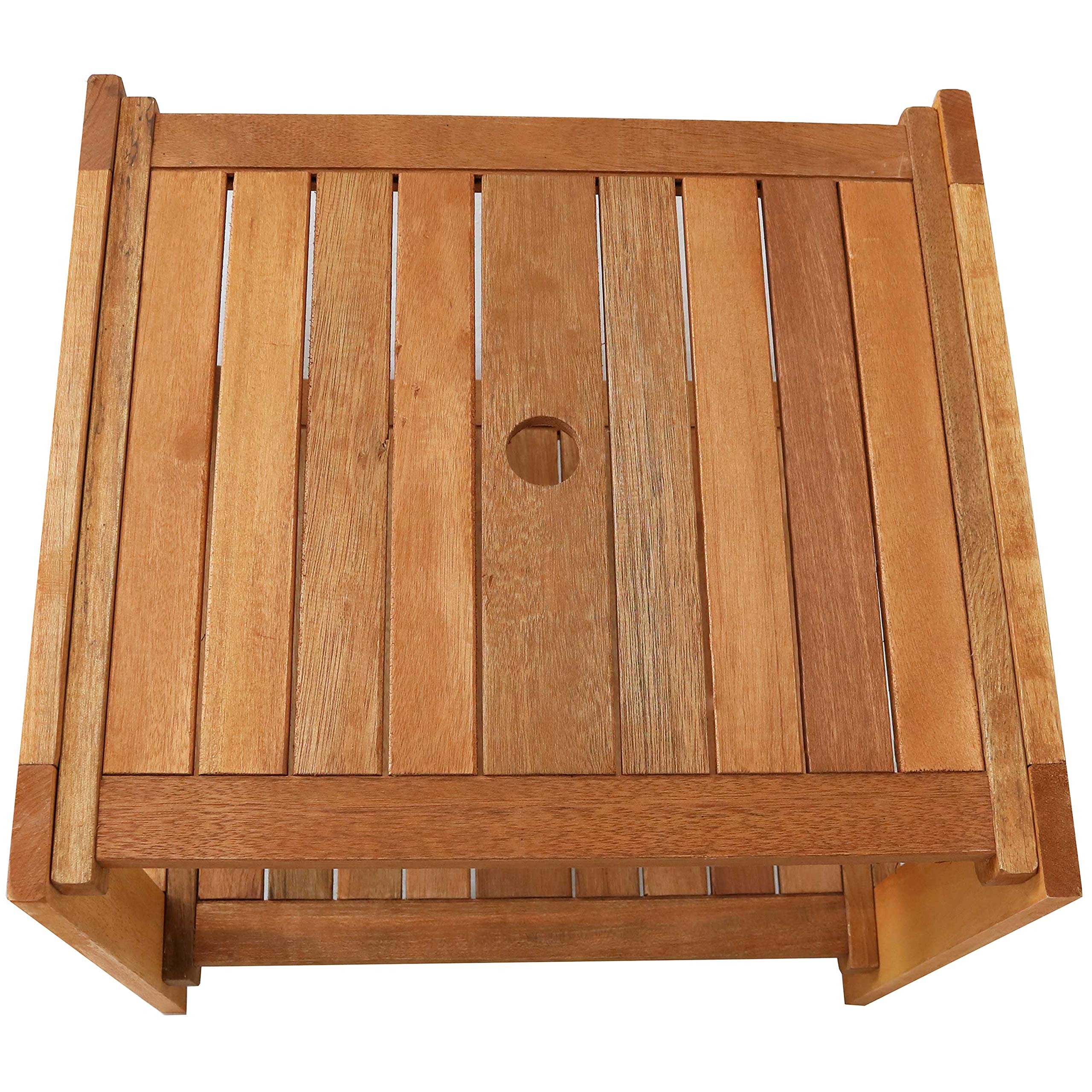 35-Inch Meranti Wood Outdoor Coffee Table & 20-Inch Side Table Set with Teak Oil Finish - Weather-Resistant Patio Furniture for Garden, Poolside & Backyard Relaxation