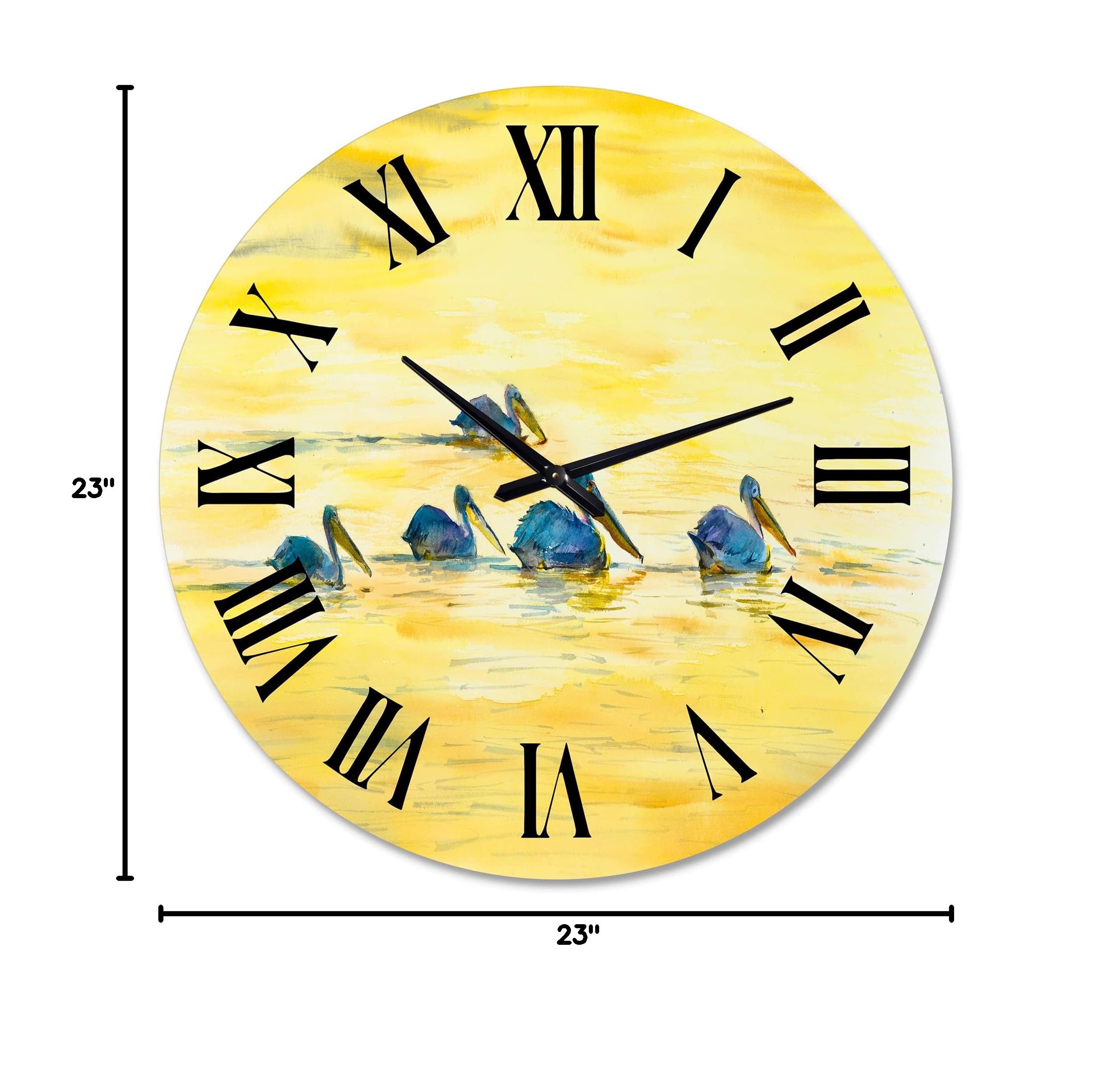 Farmhouse Wall Clock 'Pelicans On The Yellow River' - Large Animal-Themed Clock for Bedroom, Living Room, and Kitchen Decor