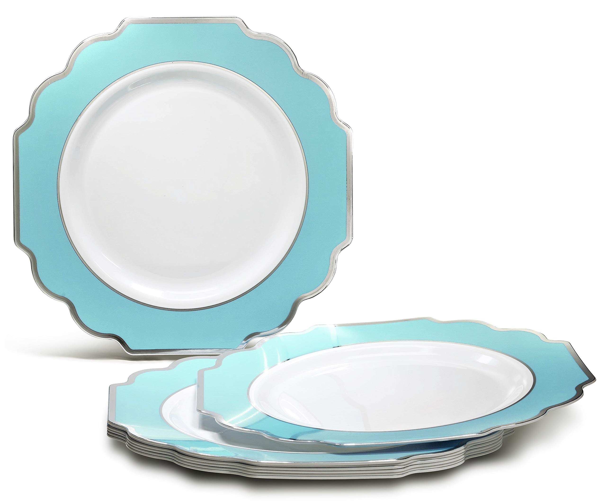 640-Piece Heavyweight Disposable Plastic Plate Set for 80 Guests - 10.5'' & 8'' Plates, Silverware, Cups & Napkins (Imperial Aqua & Silver) - Perfect for Weddings, Parties, Catering & Large Events