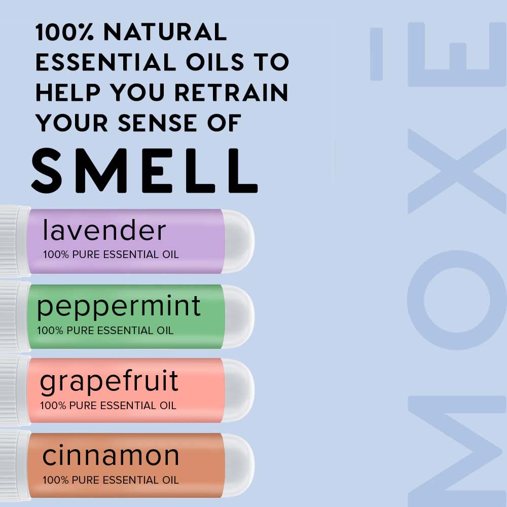 MOXĒ Smell Training Kit for Anosmia Recovery - 4 Pure Essential Oil Scents, Made in USA - Natural Therapy for Smell Loss & Olfactory Retraining - Includes Guidebook & Scent Journal (Phase 2) - Perfect for Post-COVID Smell Rehabilitation & Sensory Therapy