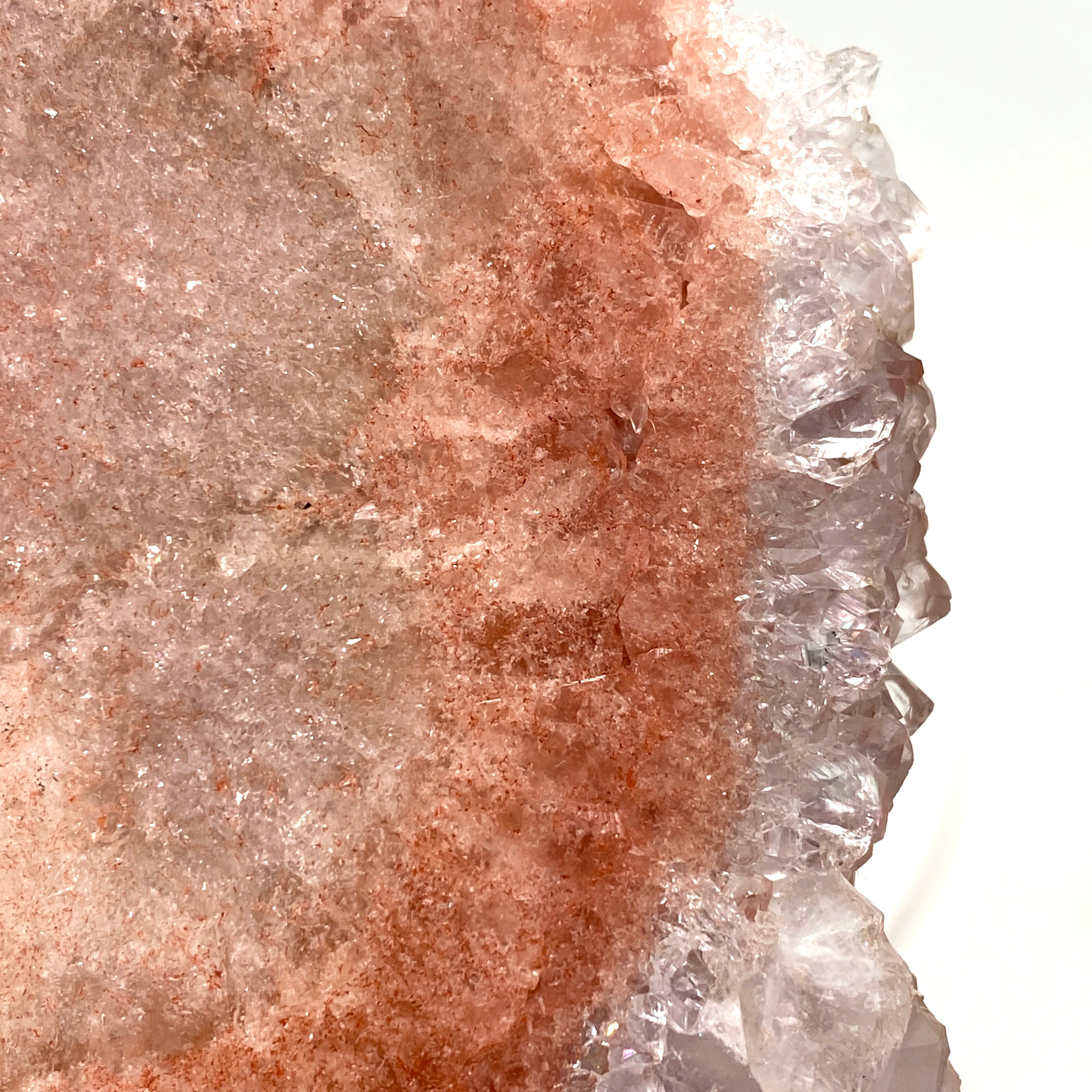 Natural Pink Amethyst & Quartz Crystal Slice on Wooden Stand - Healing Stone Decor for Home, Office & Meditation Space - PASL01