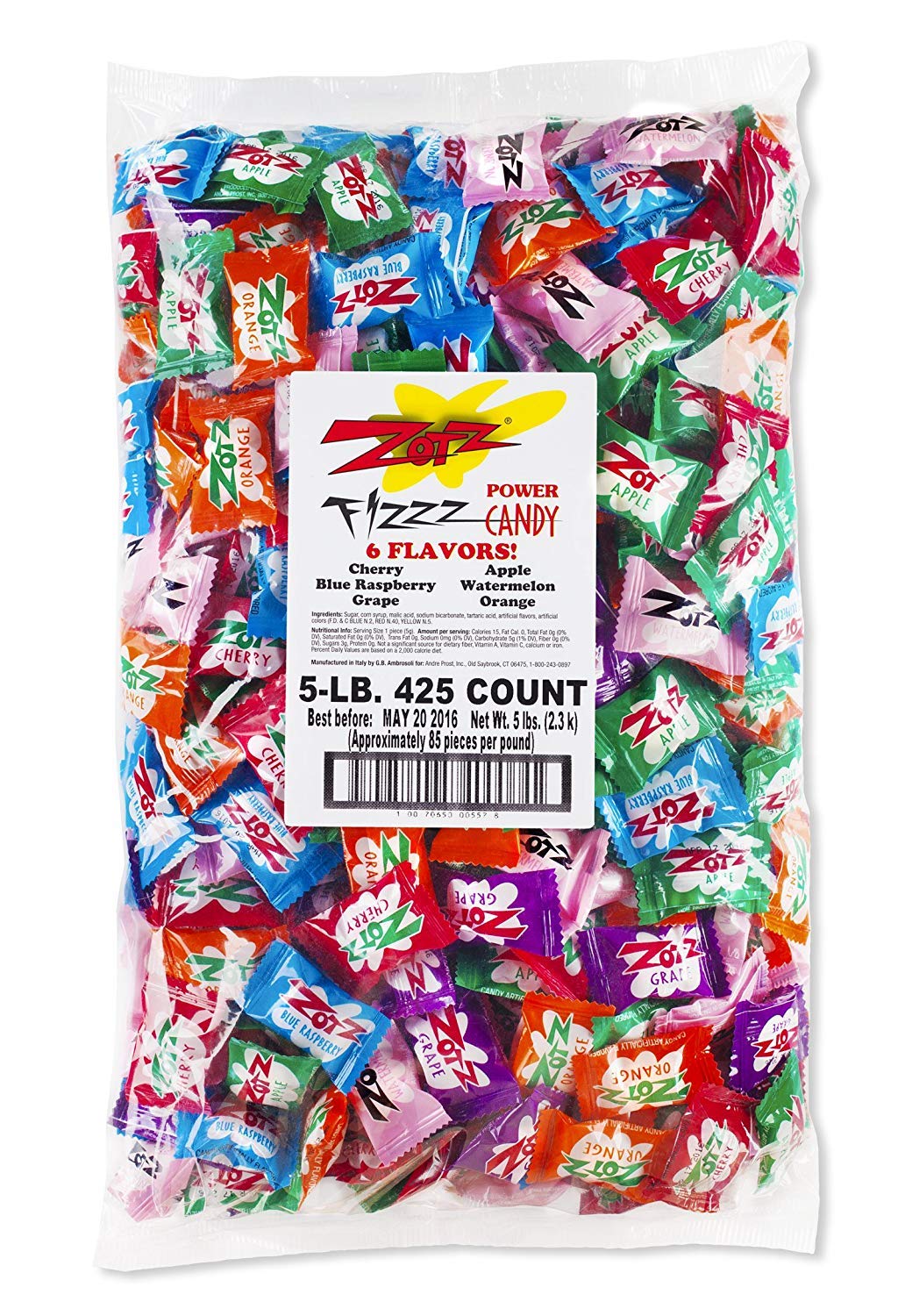 Zotz Fizzy Candy Bulk Pack - 5 lb Assorted Flavors (4 Pack) - Perfect for Halloween, Party Favors, Movie Nights & Office Snacks