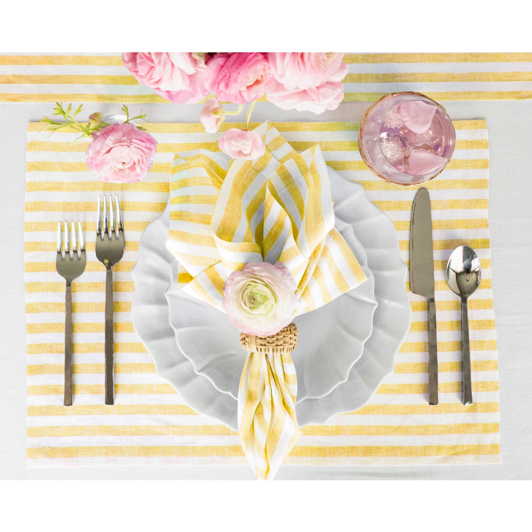 Amalfi Stripe Cotton Placemats Set of 6 - Waterproof & Washable Table Mats for Dining, Kitchen, and Party Decor - Elegant Italian-Inspired Table Setting Accessories