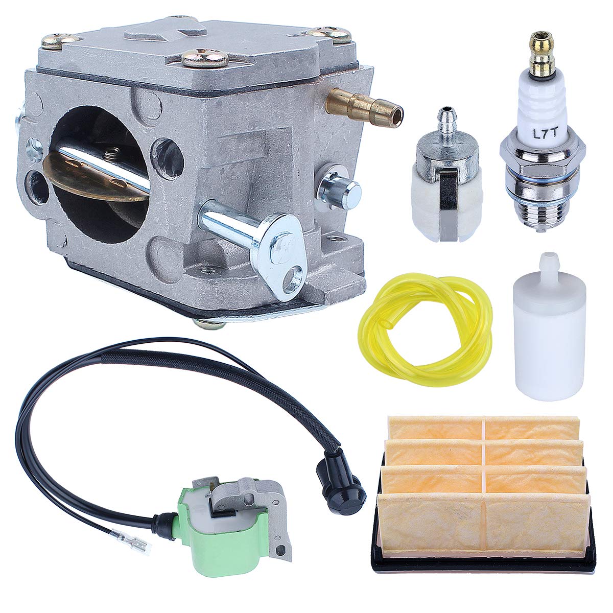 Husqvarna 268 272 272XP 61 266 Chainsaw Carburetor Kit with Ignition Coil, Air Filter & Fuel Line - Compatible with Models 503280316 & 503901401 - Perfect for Chainsaw Maintenance & Repair