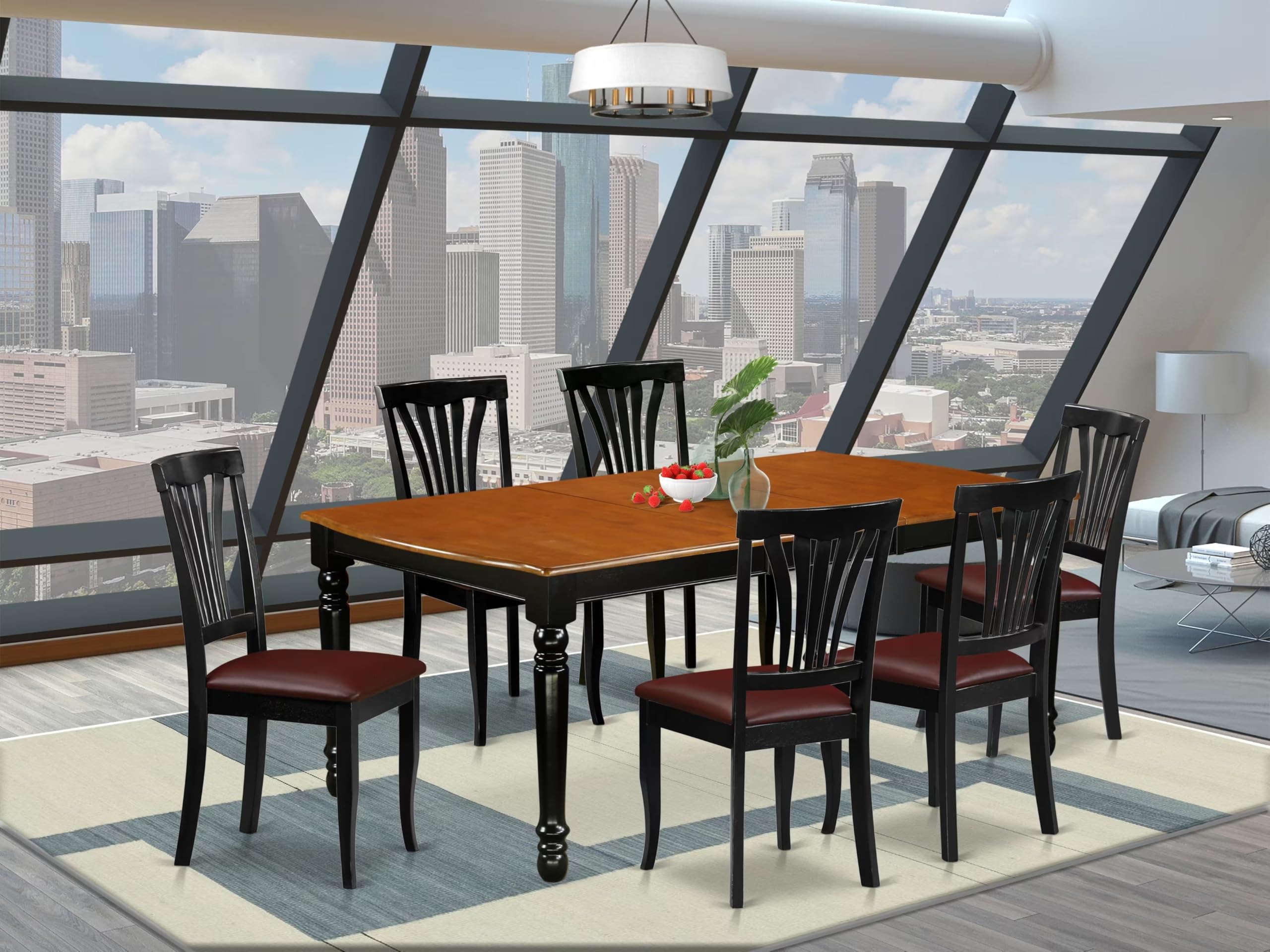 East West Furniture 7-Piece Kitchen Dining Set with Butterfly Leaf Table & 6 Faux Leather Chairs, 42x78 Inch, Black Cherry - Perfect for Small Spaces, Family Meals & Entertaining Guests