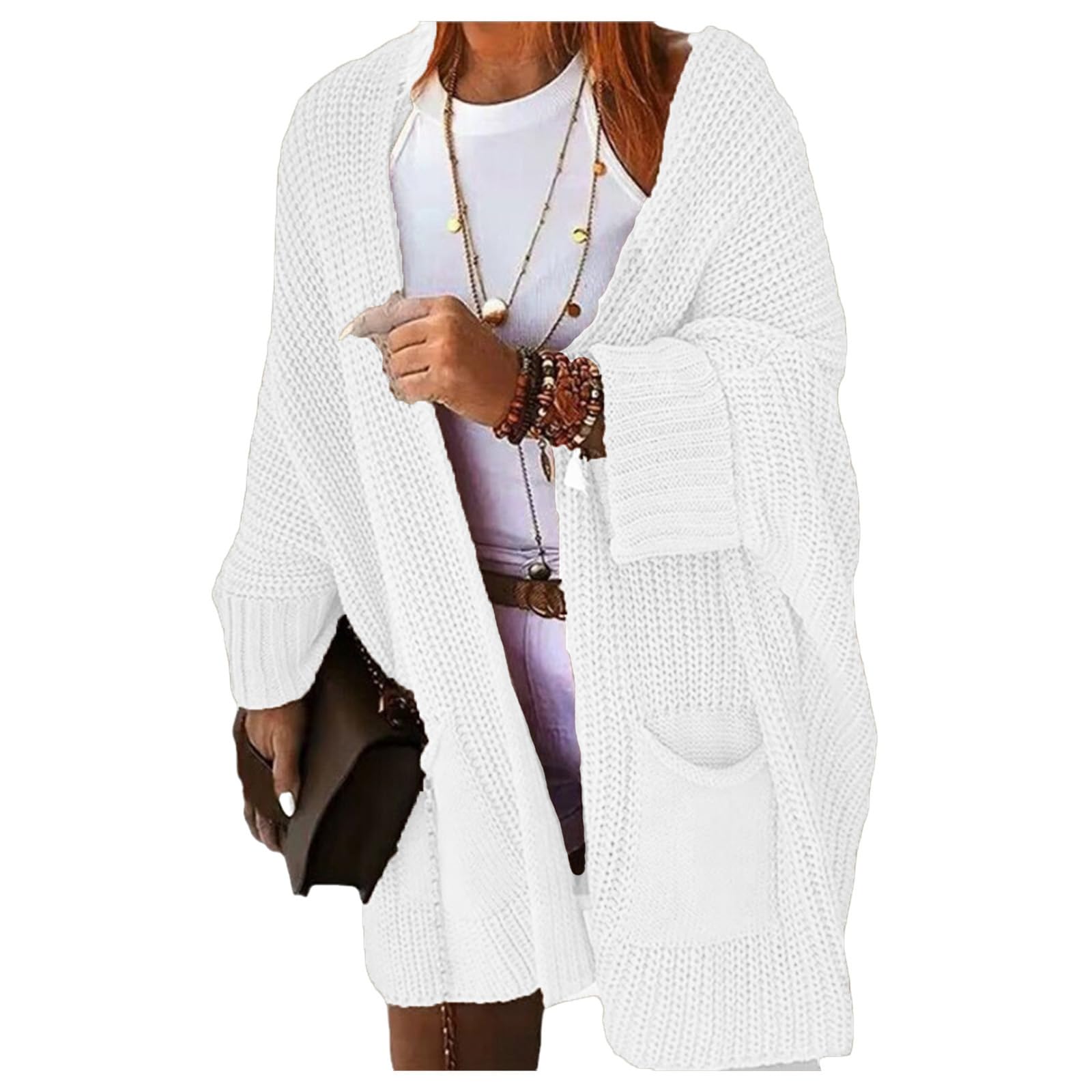 Women's Lightweight Soft Knit Cardigan with Pockets - Long Sleeve Open Front Sweater for Fall & Winter | Cozy Casual Wear for Office, Travel & Home