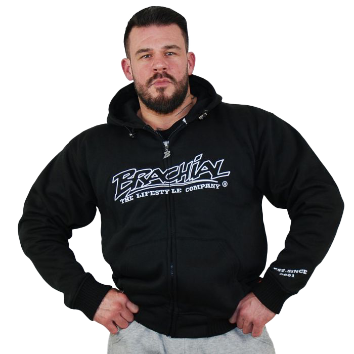 Brachial Zip Hoodie for Men - Black Athletic Pullover with Front Zipper | Gym, Running & Casual Wear