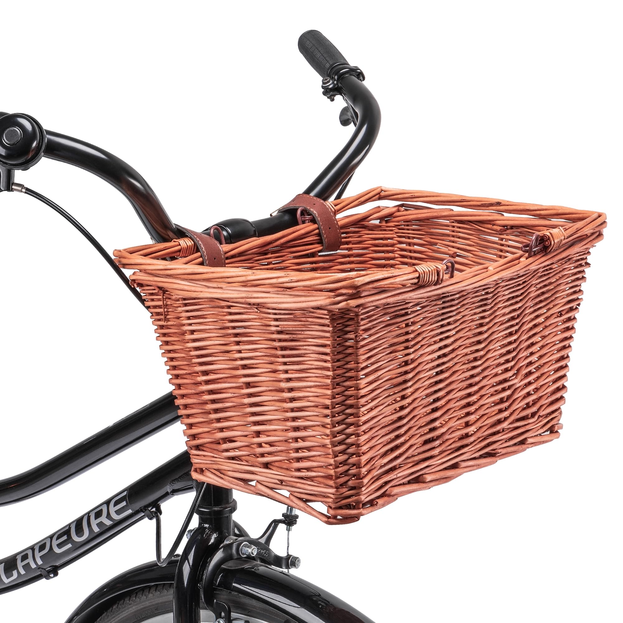 Original Handmade Woven Wicker Bike Basket with Adjustable Leather Straps - Front Bicycle Basket for Commuting, Shopping & Picnics - Durable Rattan Bike Accessory for Women & Men