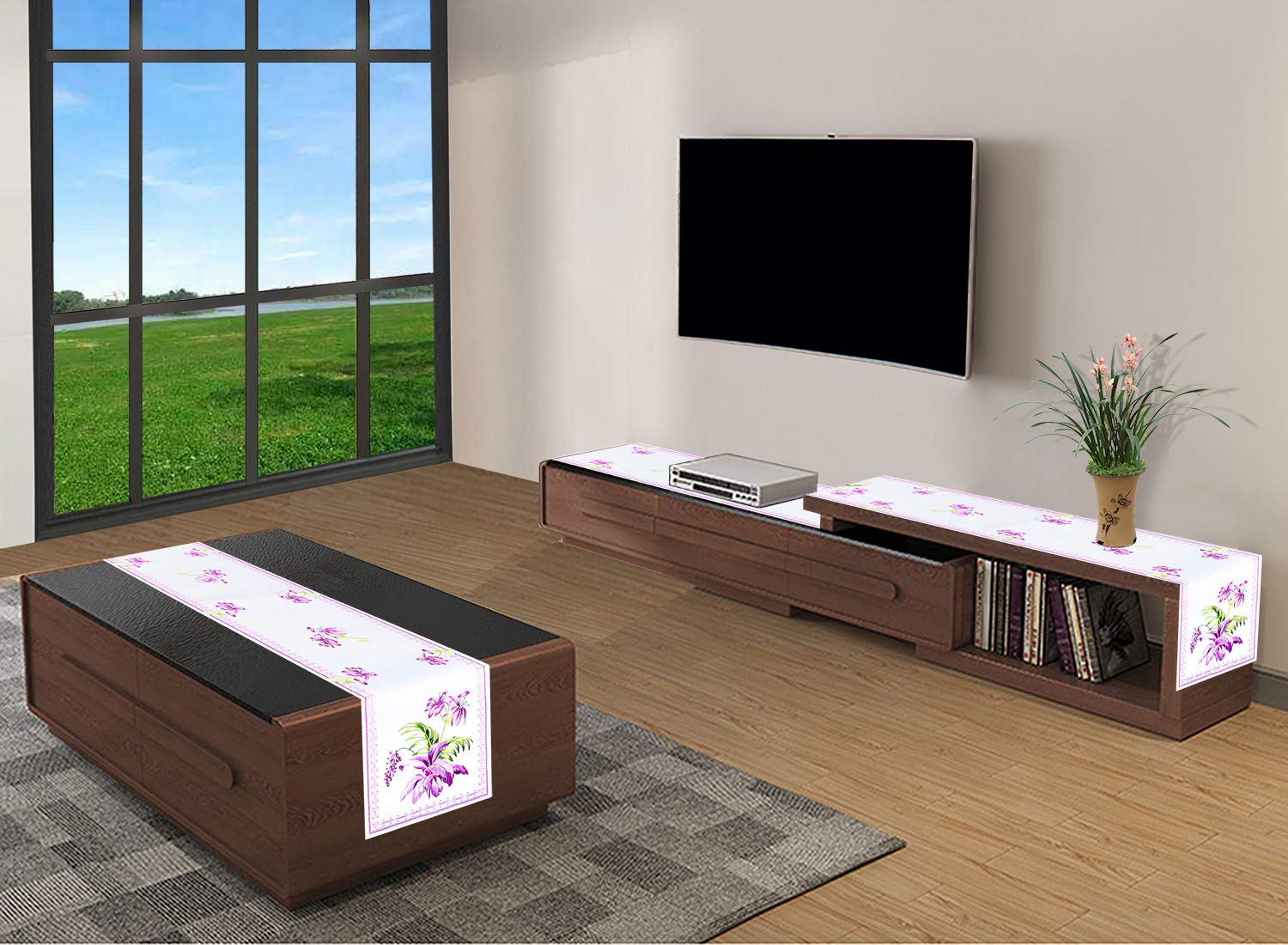 Simhomsen Floral Table Runner - Purple Calla Lily Embroidery for Easter, Spring & Weddings