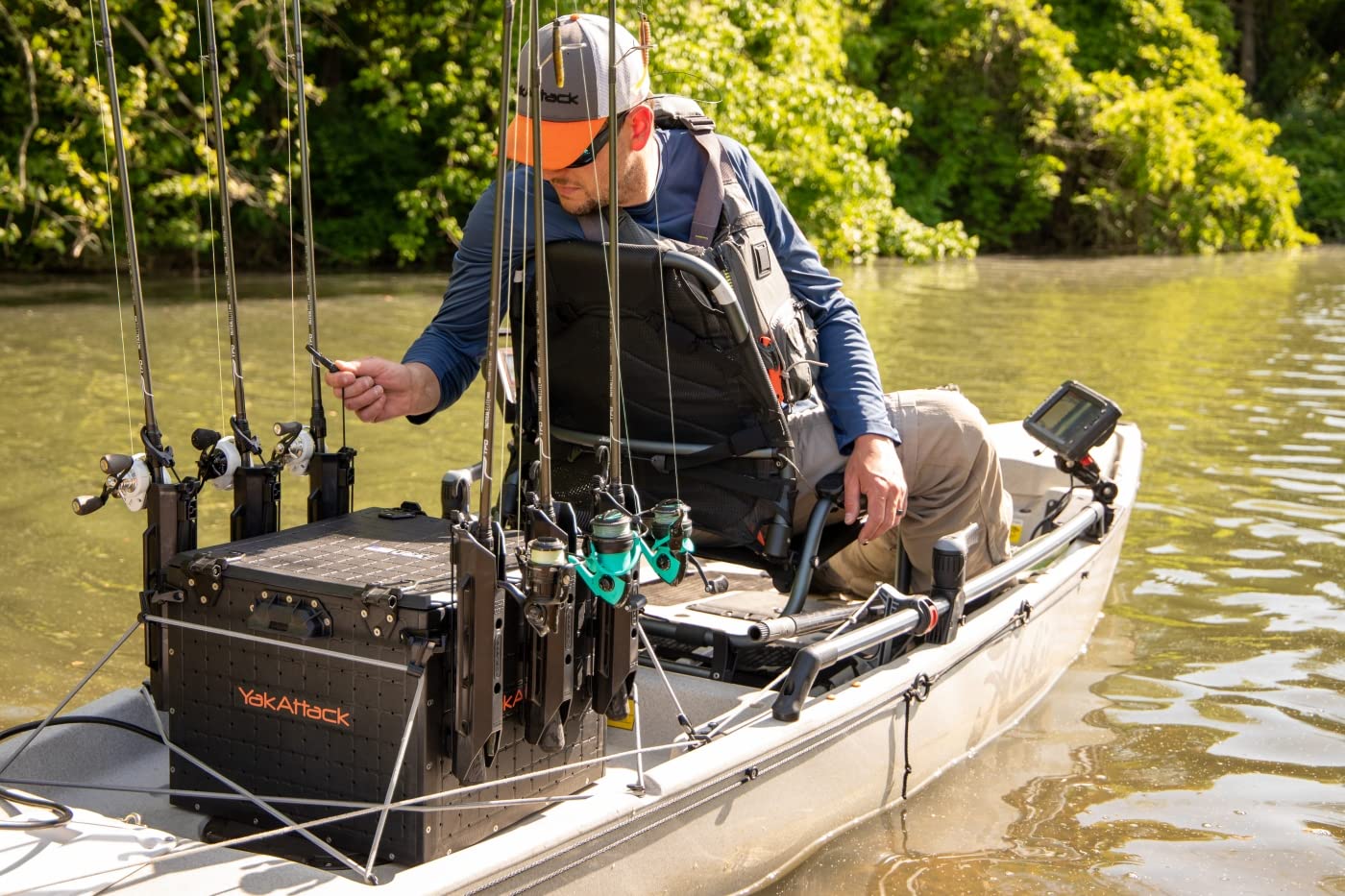 YakAttack BlackPak Pro Kayak Fishing Crate with 6 Rod Holders - 16