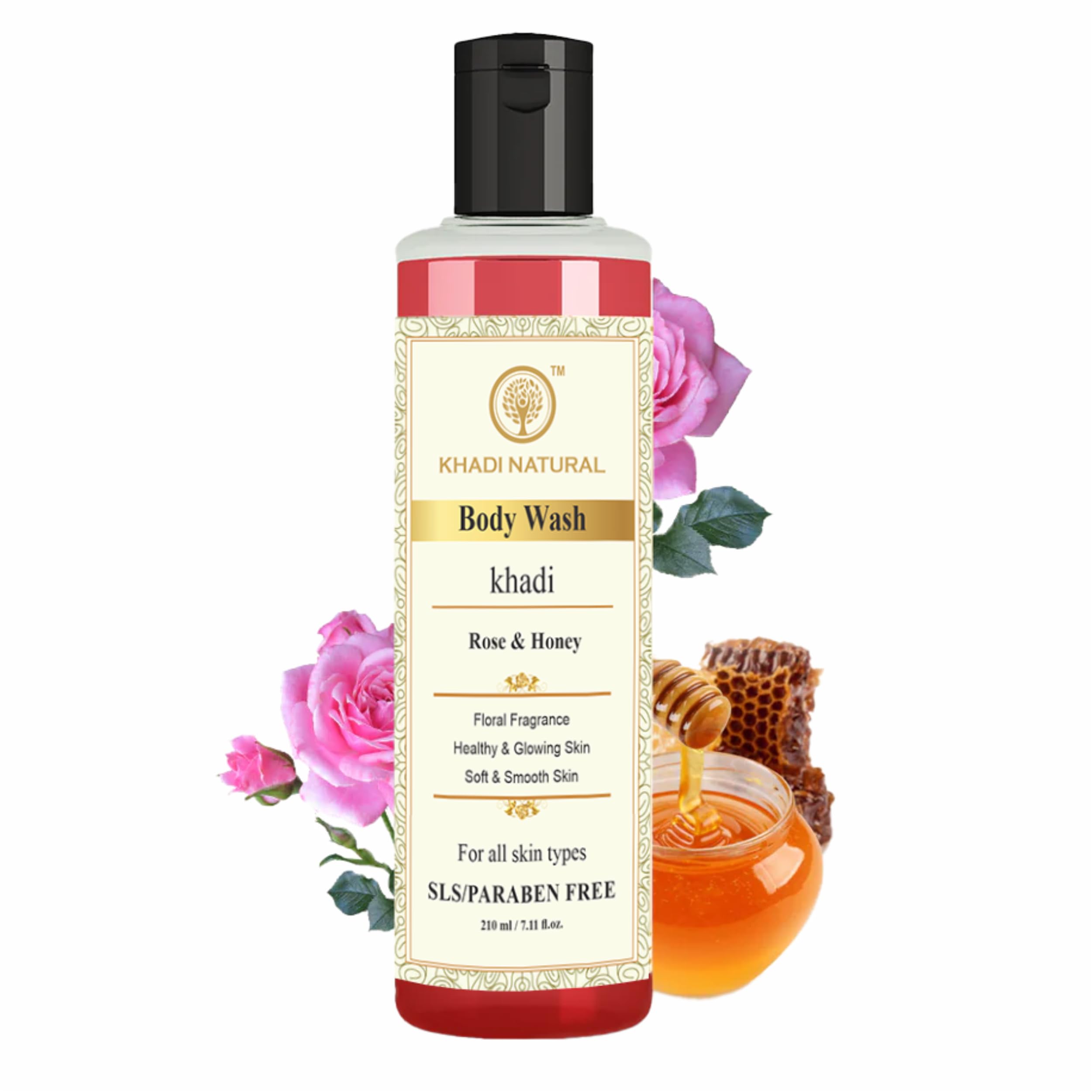 Khadi Natural Rose & Honey Body Wash for Glowing Skin - SLS & Paraben Free, 210ml | Hydrating & Gentle Cleanser with Floral Fragrance | Suitable for All Skin Types | Perfect for Daily Shower & Spa Relaxation
